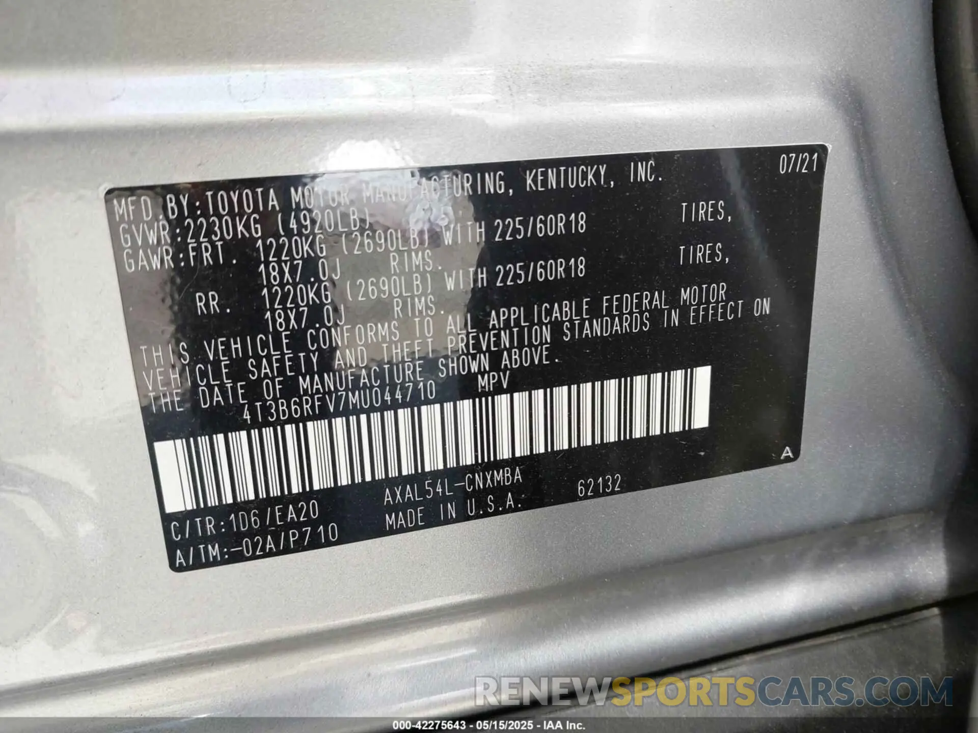 9 Photograph of a damaged car 4T3B6RFV7MU044710 TOYOTA RAV4 HYBRID 2021