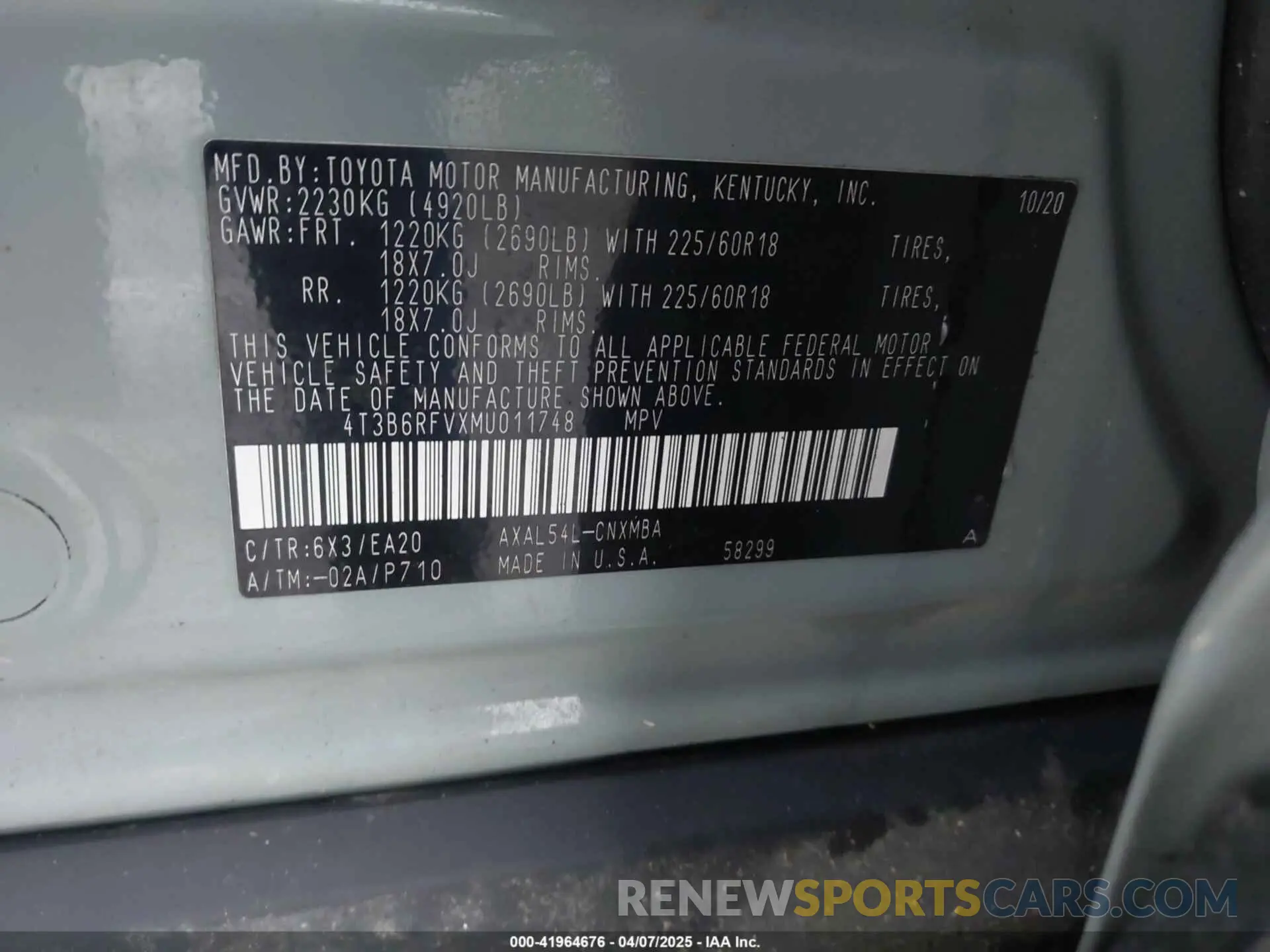 9 Photograph of a damaged car 4T3B6RFVXMU011748 TOYOTA RAV4 HYBRID 2021