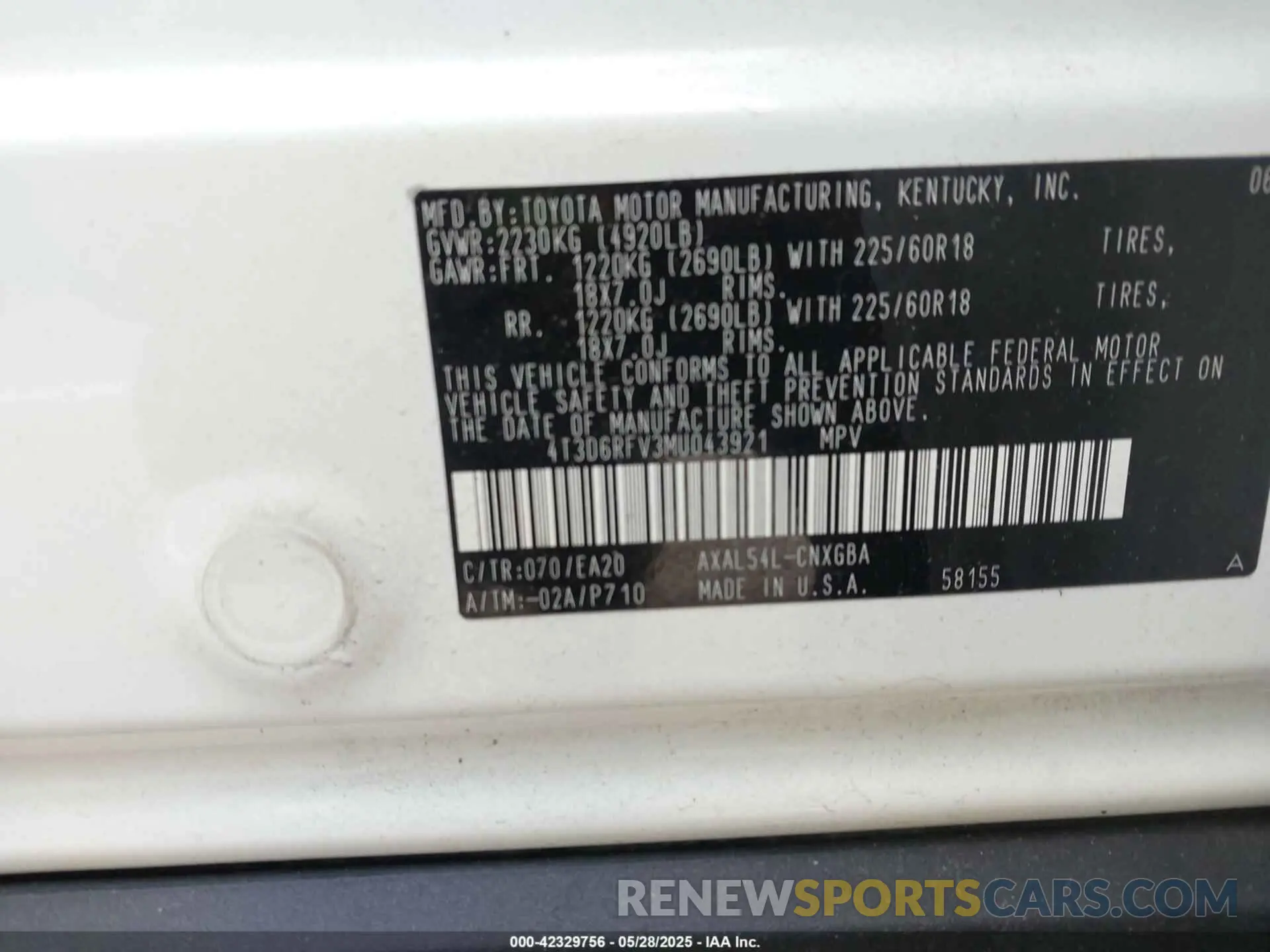 9 Photograph of a damaged car 4T3D6RFV3MU043921 TOYOTA RAV4 HYBRID 2021