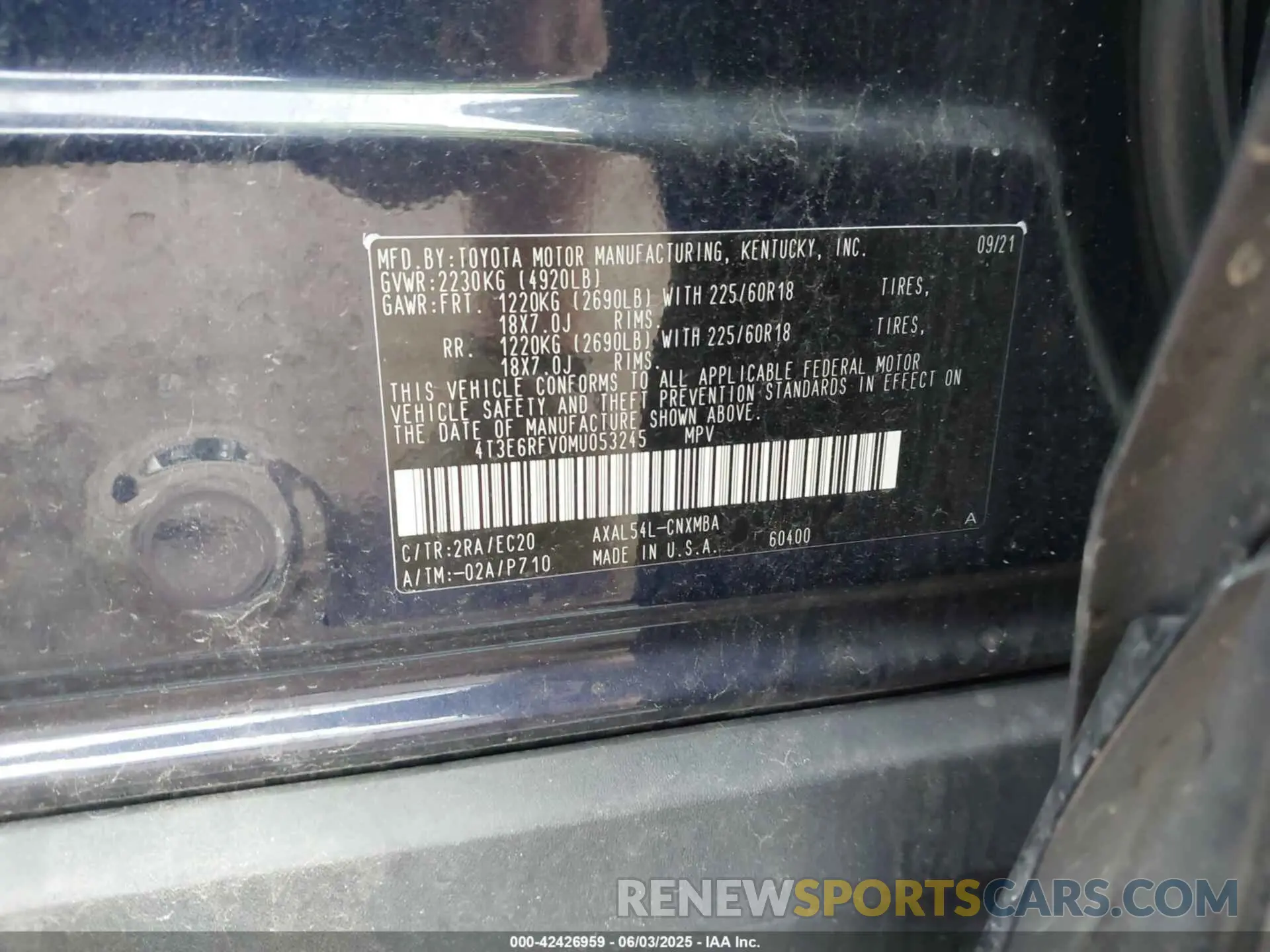 9 Photograph of a damaged car 4T3E6RFV0MU053245 TOYOTA RAV4 HYBRID 2021