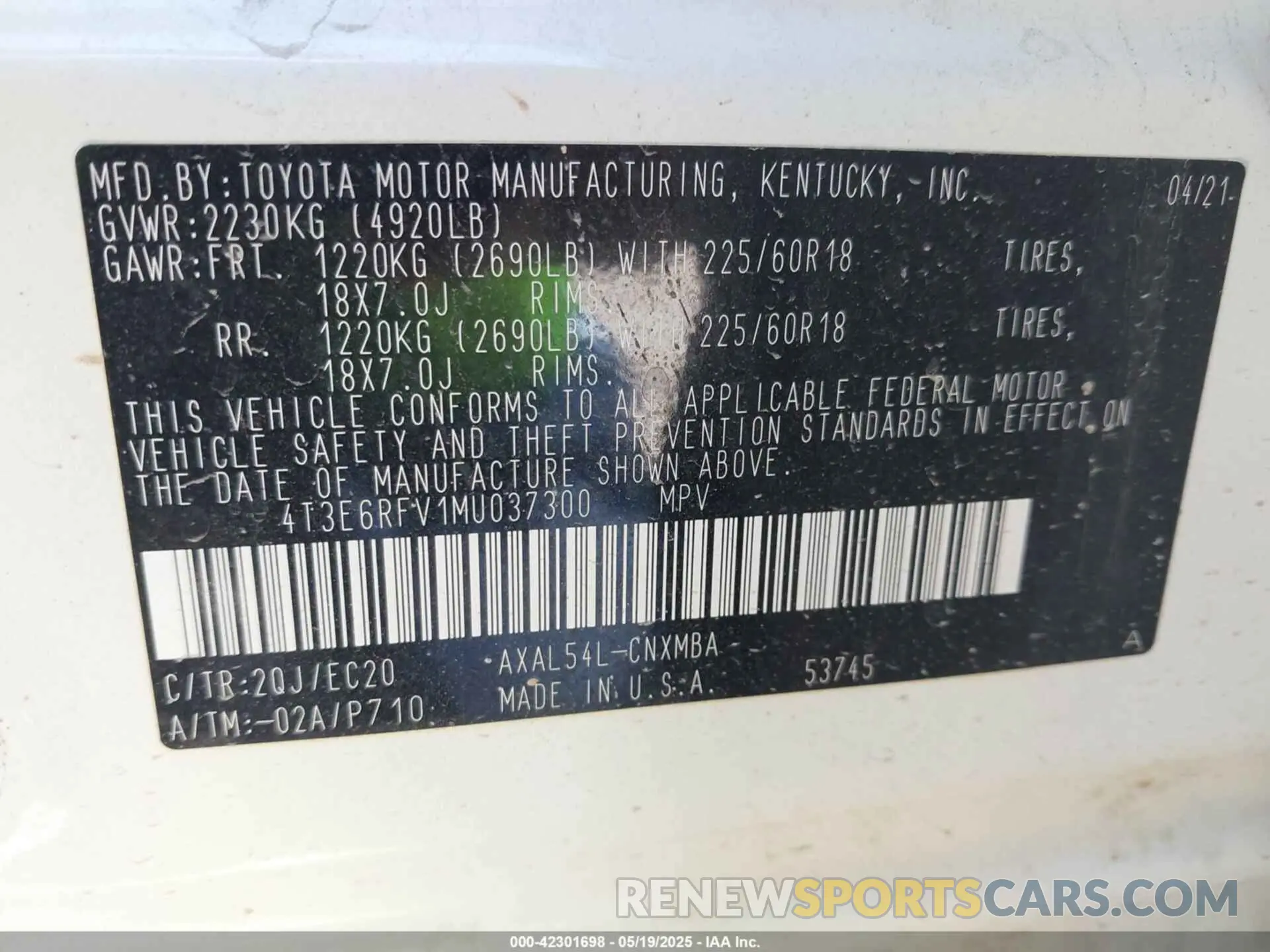 9 Photograph of a damaged car 4T3E6RFV1MU037300 TOYOTA RAV4 HYBRID 2021