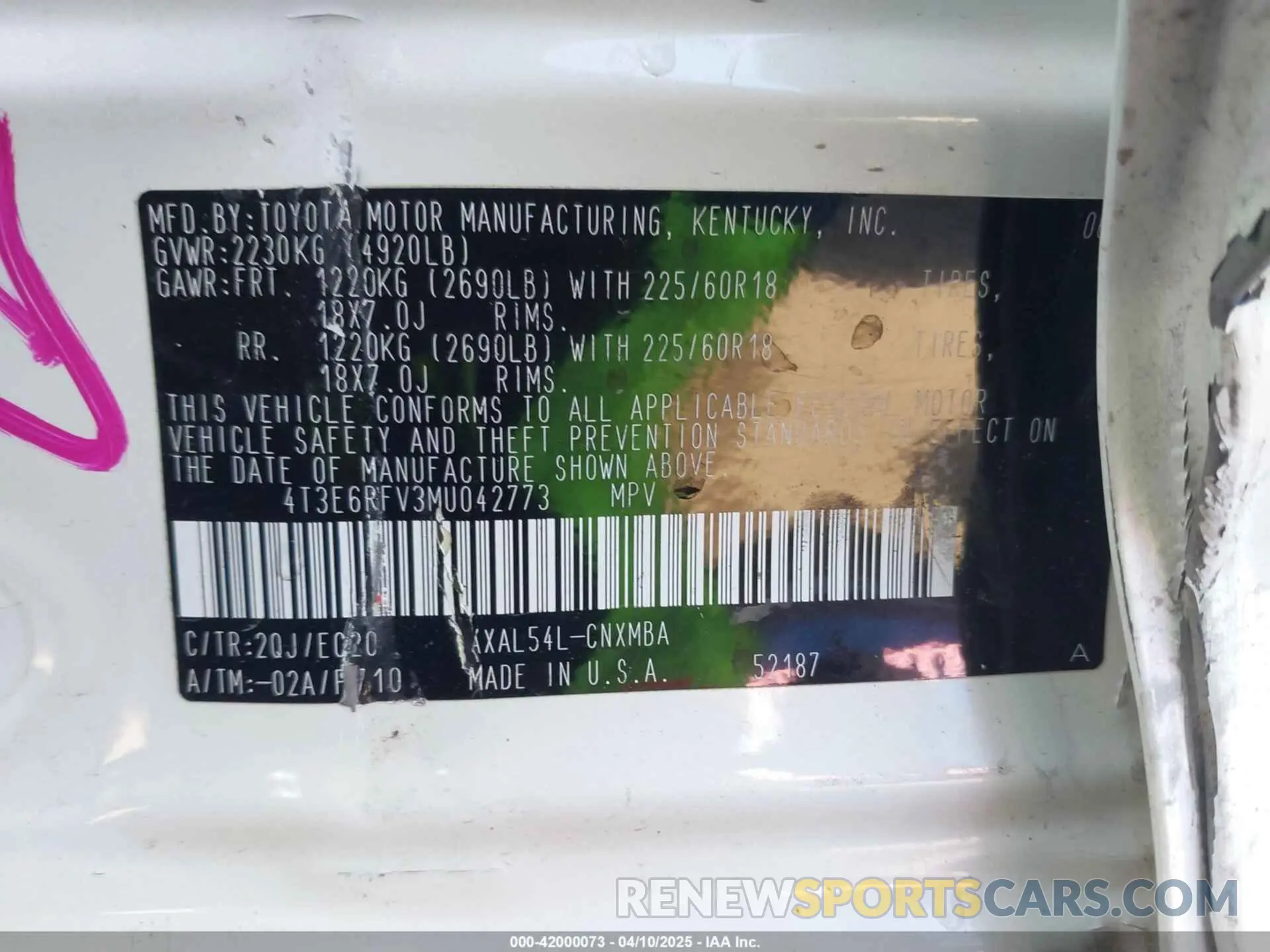 9 Photograph of a damaged car 4T3E6RFV3MU042773 TOYOTA RAV4 HYBRID 2021