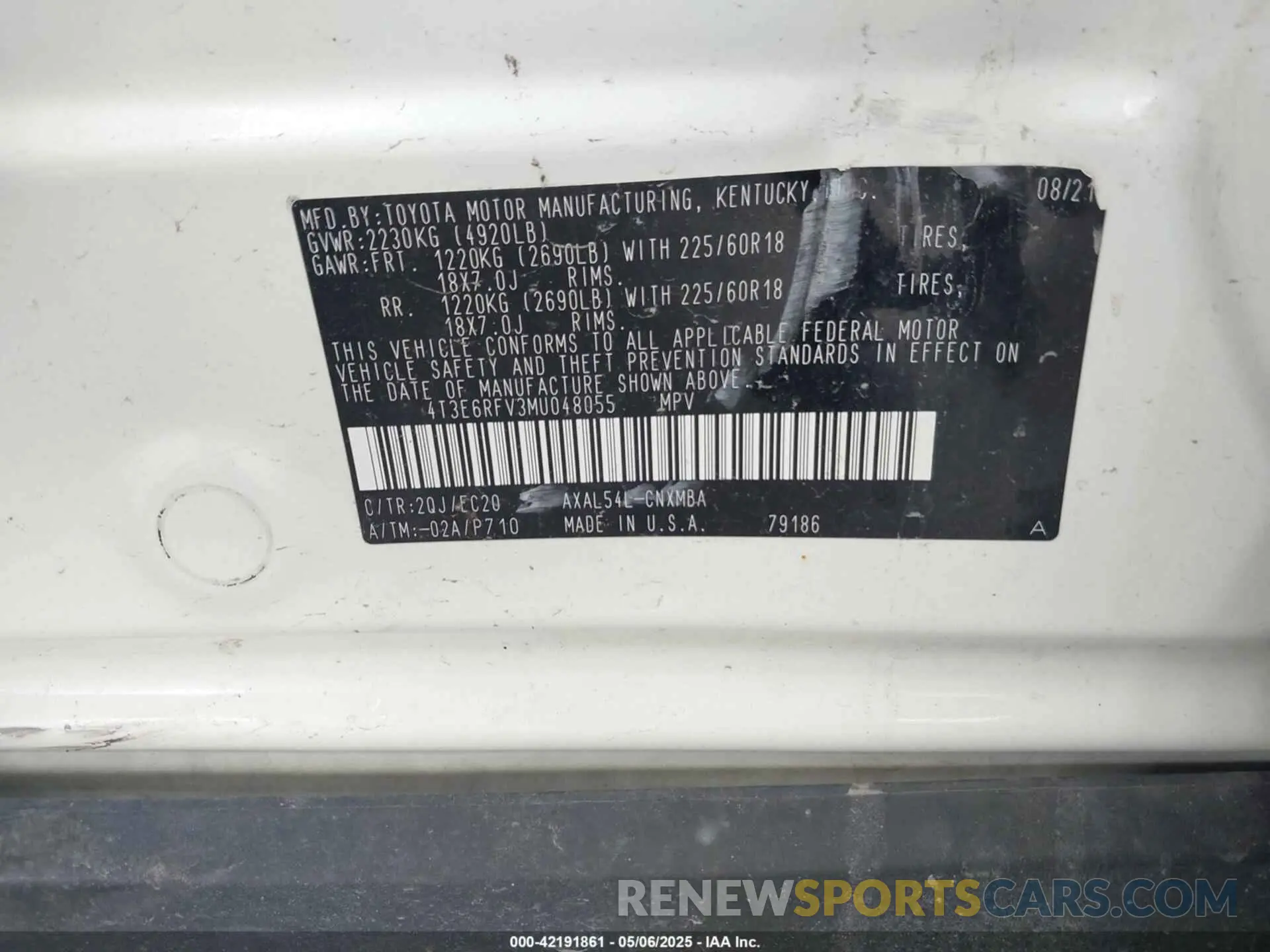 9 Photograph of a damaged car 4T3E6RFV3MU048055 TOYOTA RAV4 HYBRID 2021