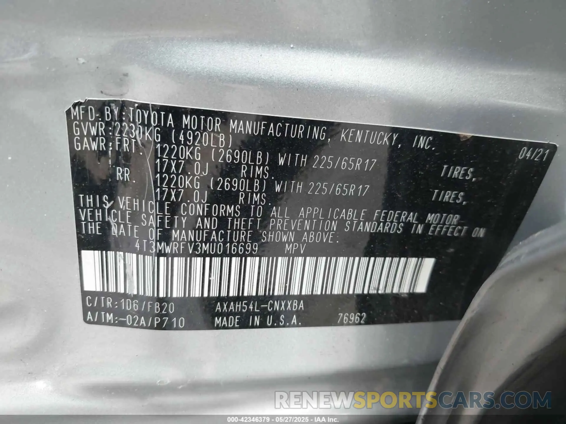 9 Photograph of a damaged car 4T3MWRFV3MU016699 TOYOTA RAV4 HYBRID 2021