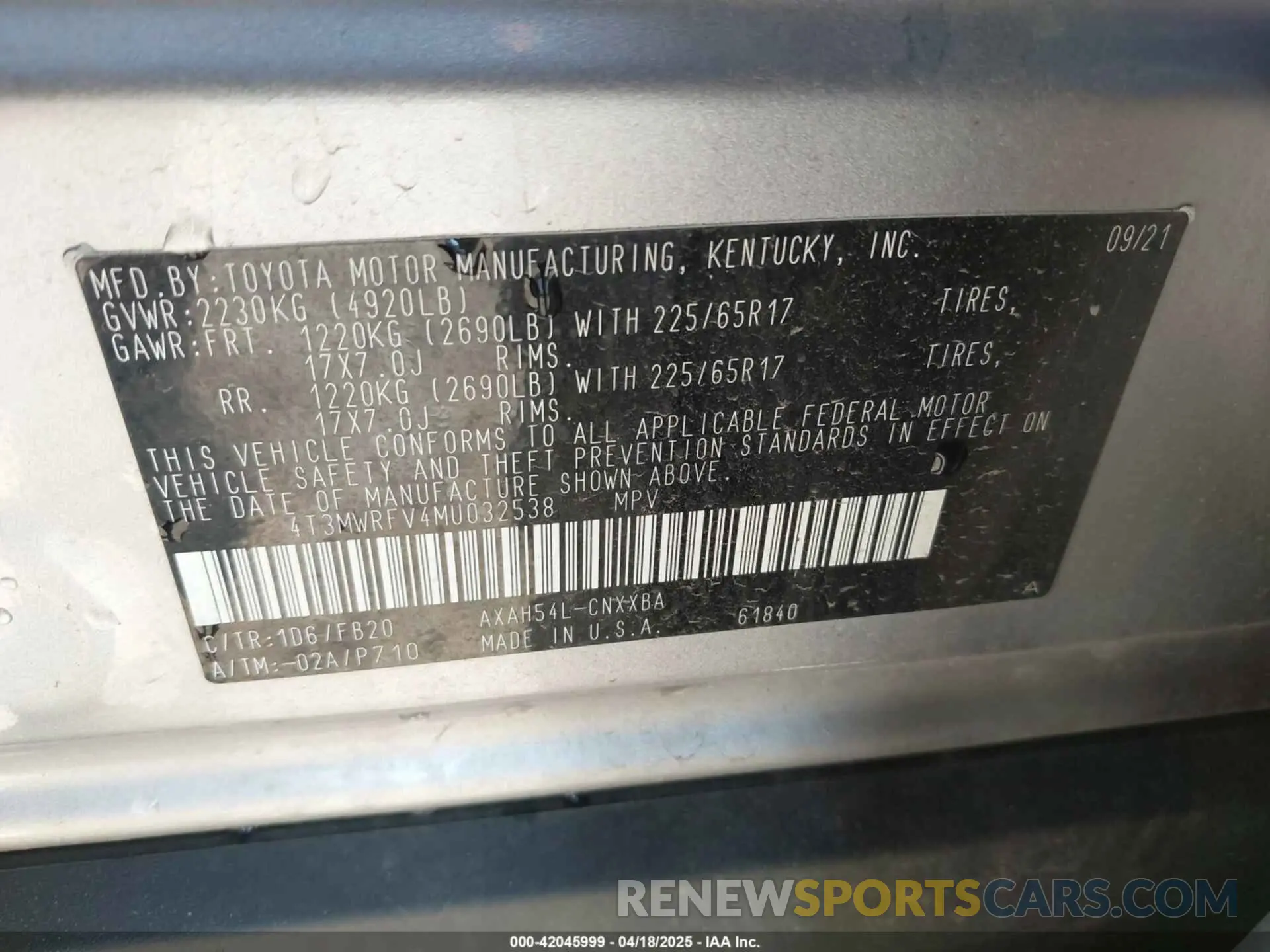 9 Photograph of a damaged car 4T3MWRFV4MU032538 TOYOTA RAV4 HYBRID 2021