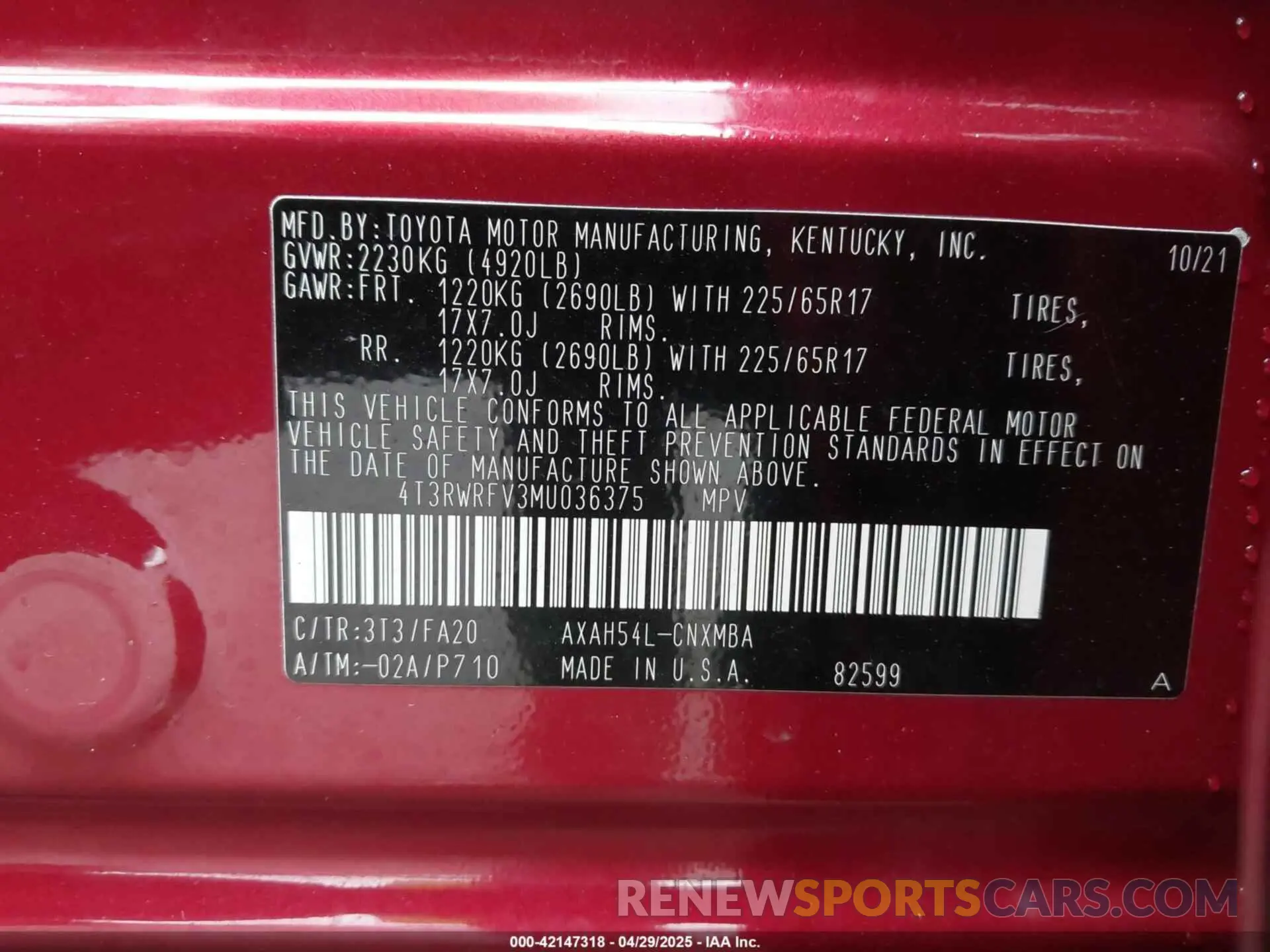 9 Photograph of a damaged car 4T3RWRFV3MU036375 TOYOTA RAV4 HYBRID 2021