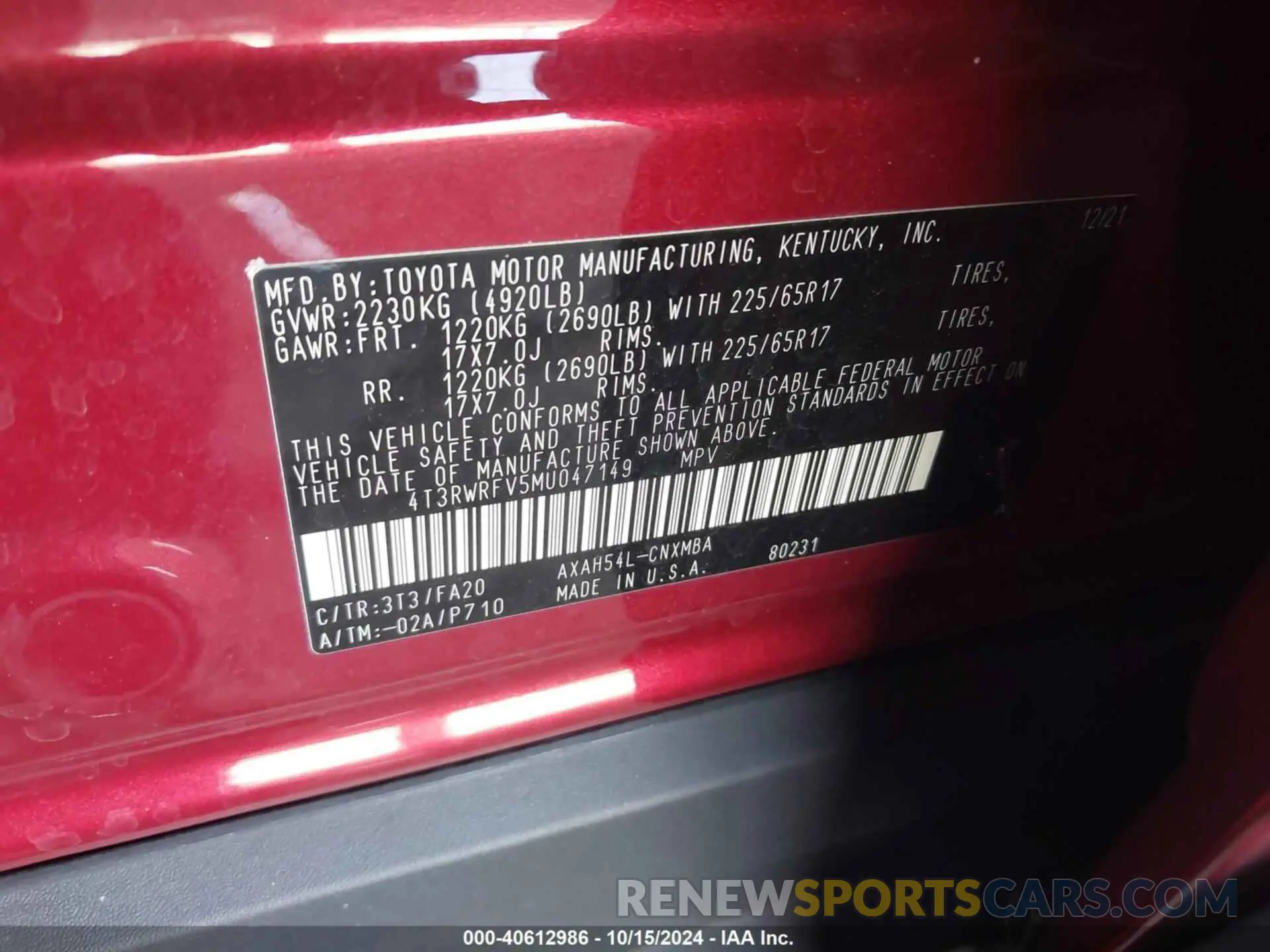 9 Photograph of a damaged car 4T3RWRFV5MU047149 TOYOTA RAV4 HYBRID 2021