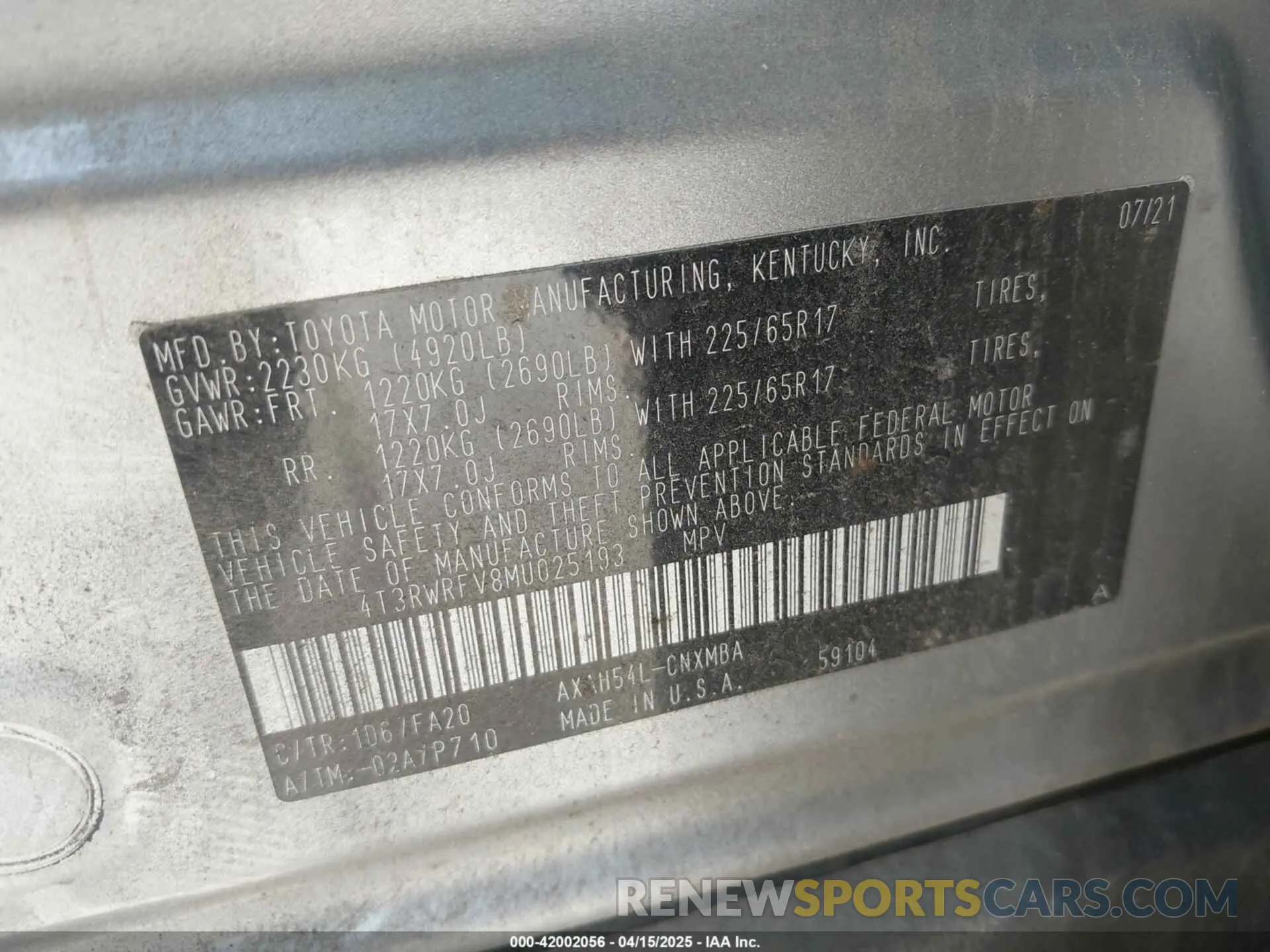 9 Photograph of a damaged car 4T3RWRFV8MU025193 TOYOTA RAV4 HYBRID 2021
