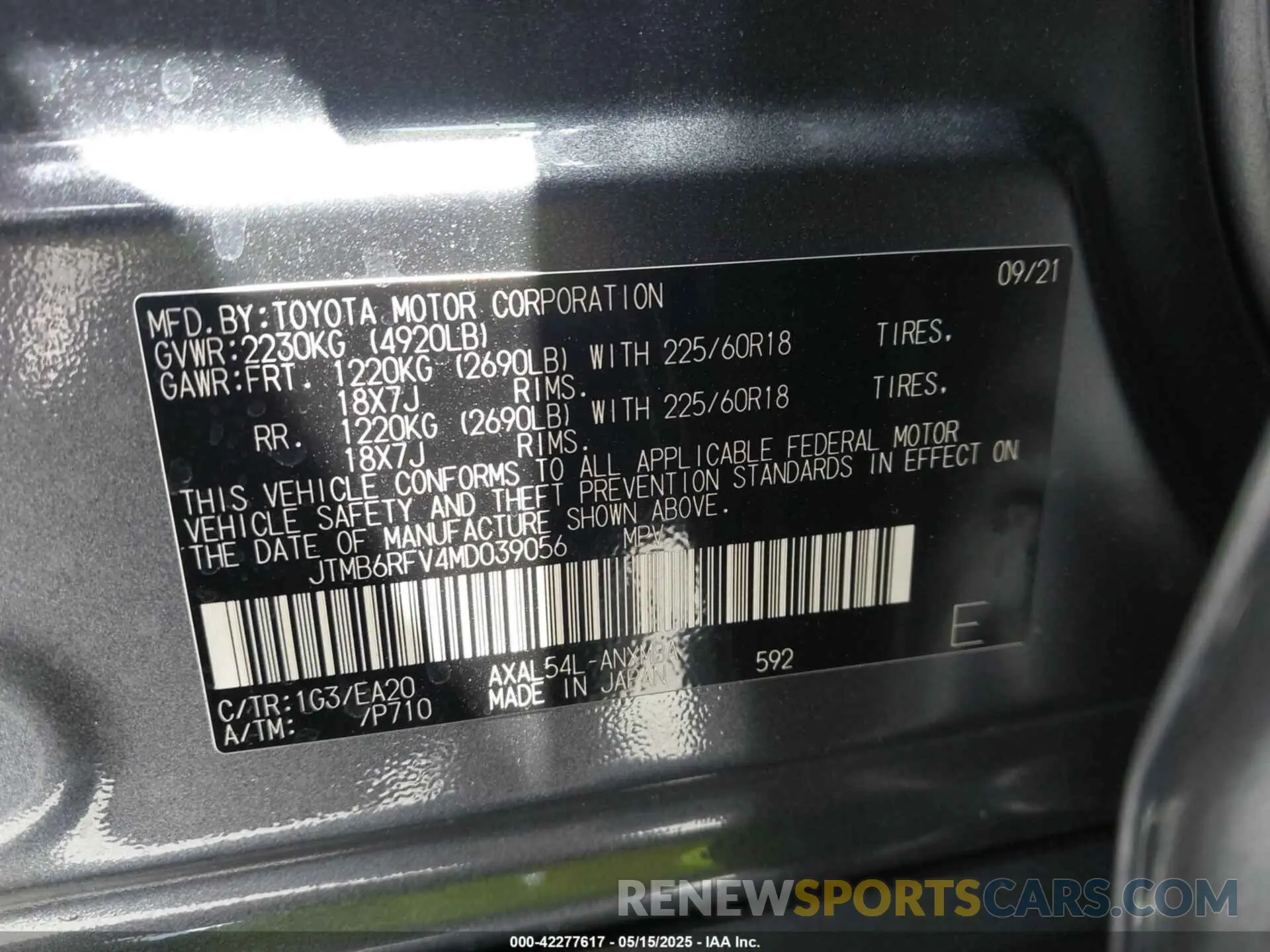 9 Photograph of a damaged car JTMB6RFV4MD039056 TOYOTA RAV4 HYBRID 2021