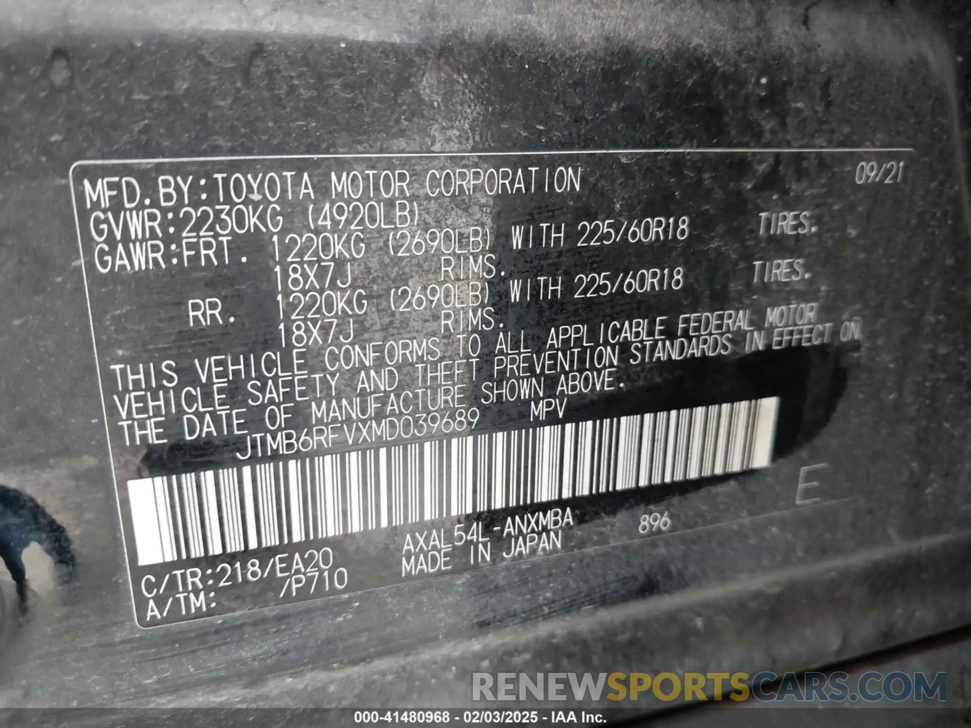 9 Photograph of a damaged car JTMB6RFVXMD039689 TOYOTA RAV4 HYBRID 2021