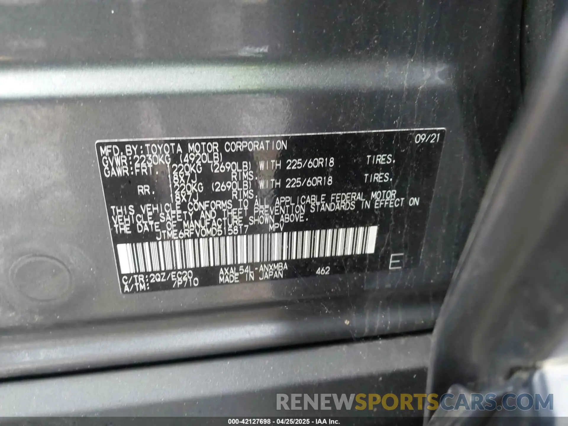 9 Photograph of a damaged car JTME6RFV0MD515817 TOYOTA RAV4 HYBRID 2021