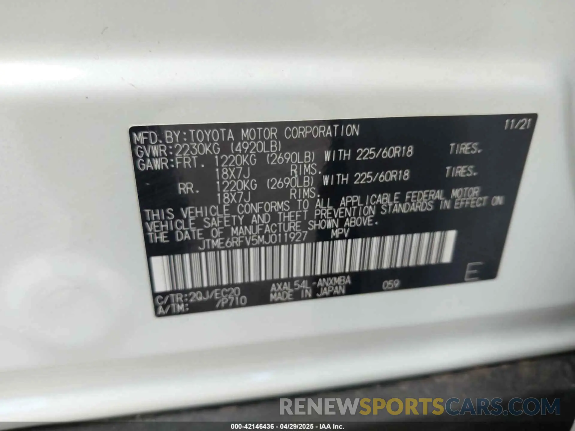 9 Photograph of a damaged car JTME6RFV5MJ011927 TOYOTA RAV4 HYBRID 2021