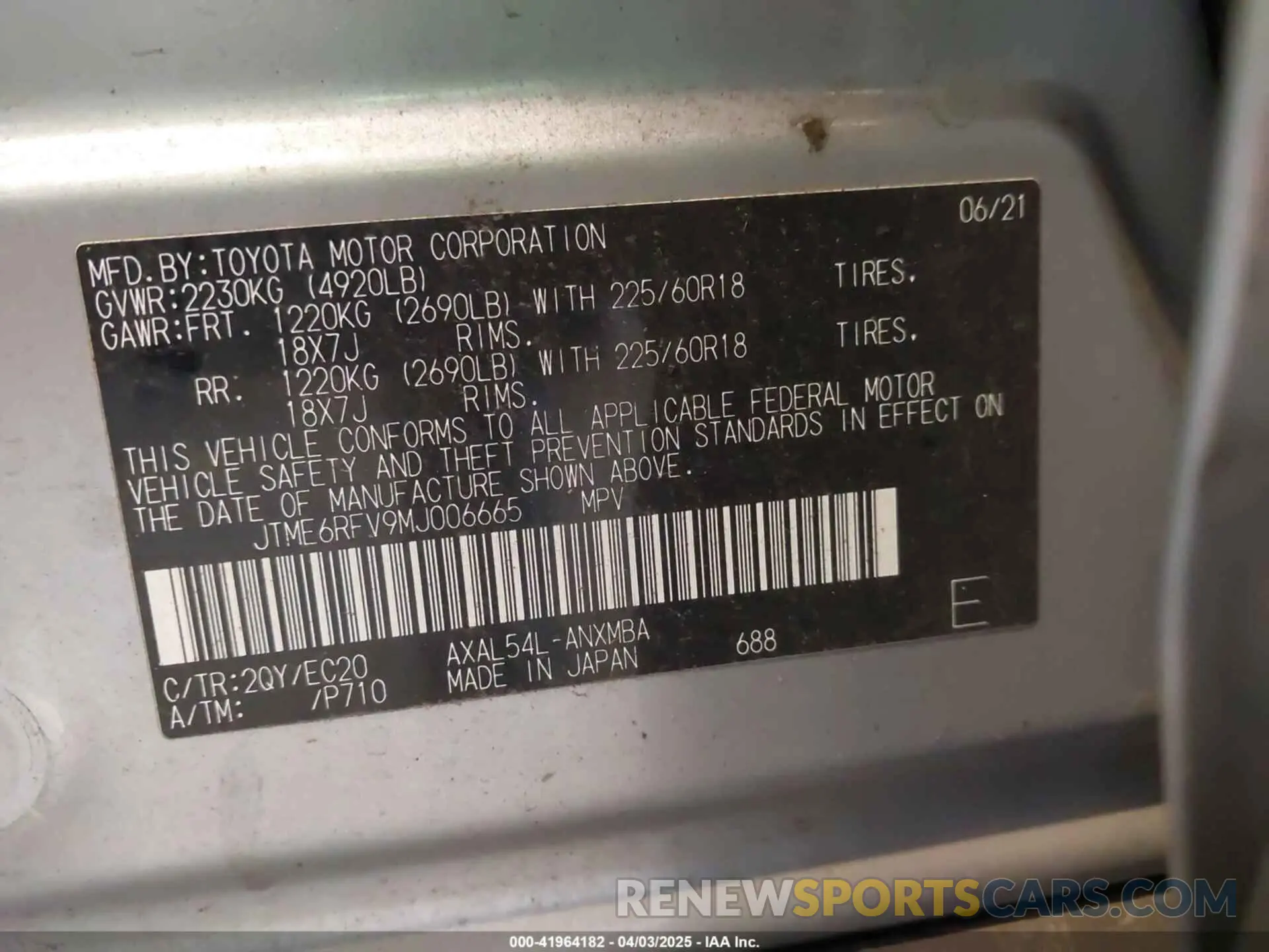 9 Photograph of a damaged car JTME6RFV9MJ006665 TOYOTA RAV4 HYBRID 2021