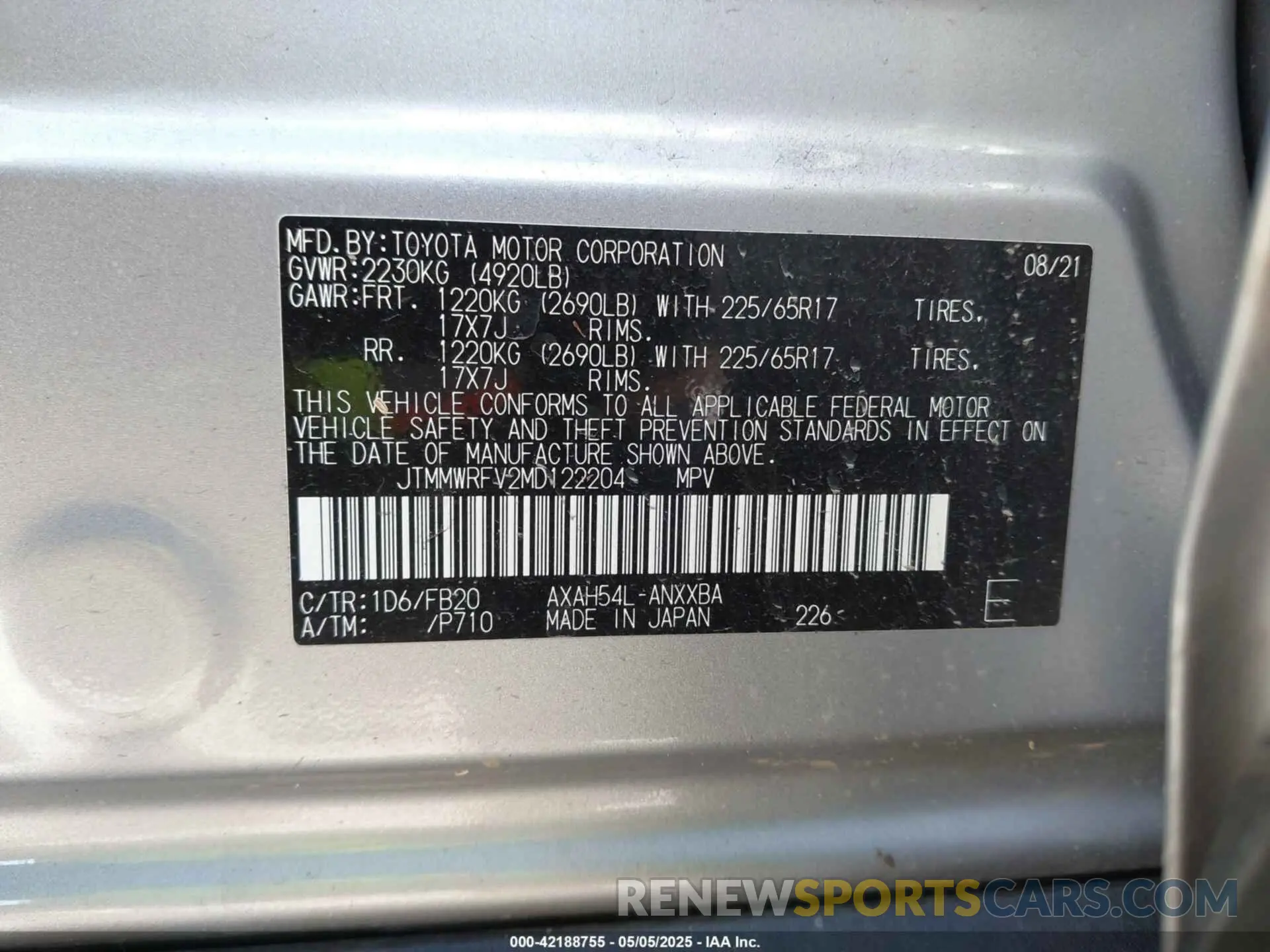9 Photograph of a damaged car JTMMWRFV2MD122204 TOYOTA RAV4 HYBRID 2021