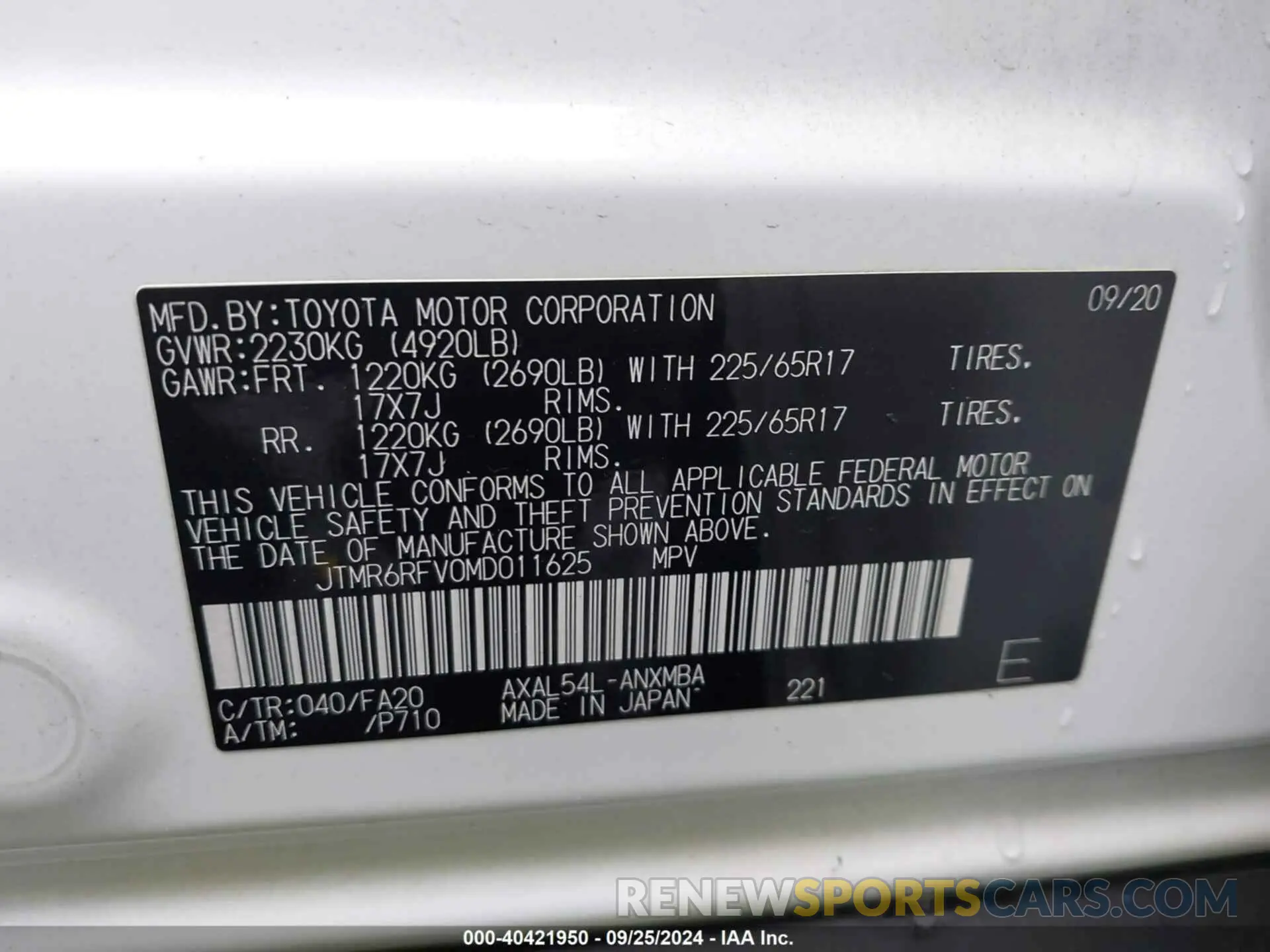 9 Photograph of a damaged car JTMR6RFV0MD011625 TOYOTA RAV4 HYBRID 2021
