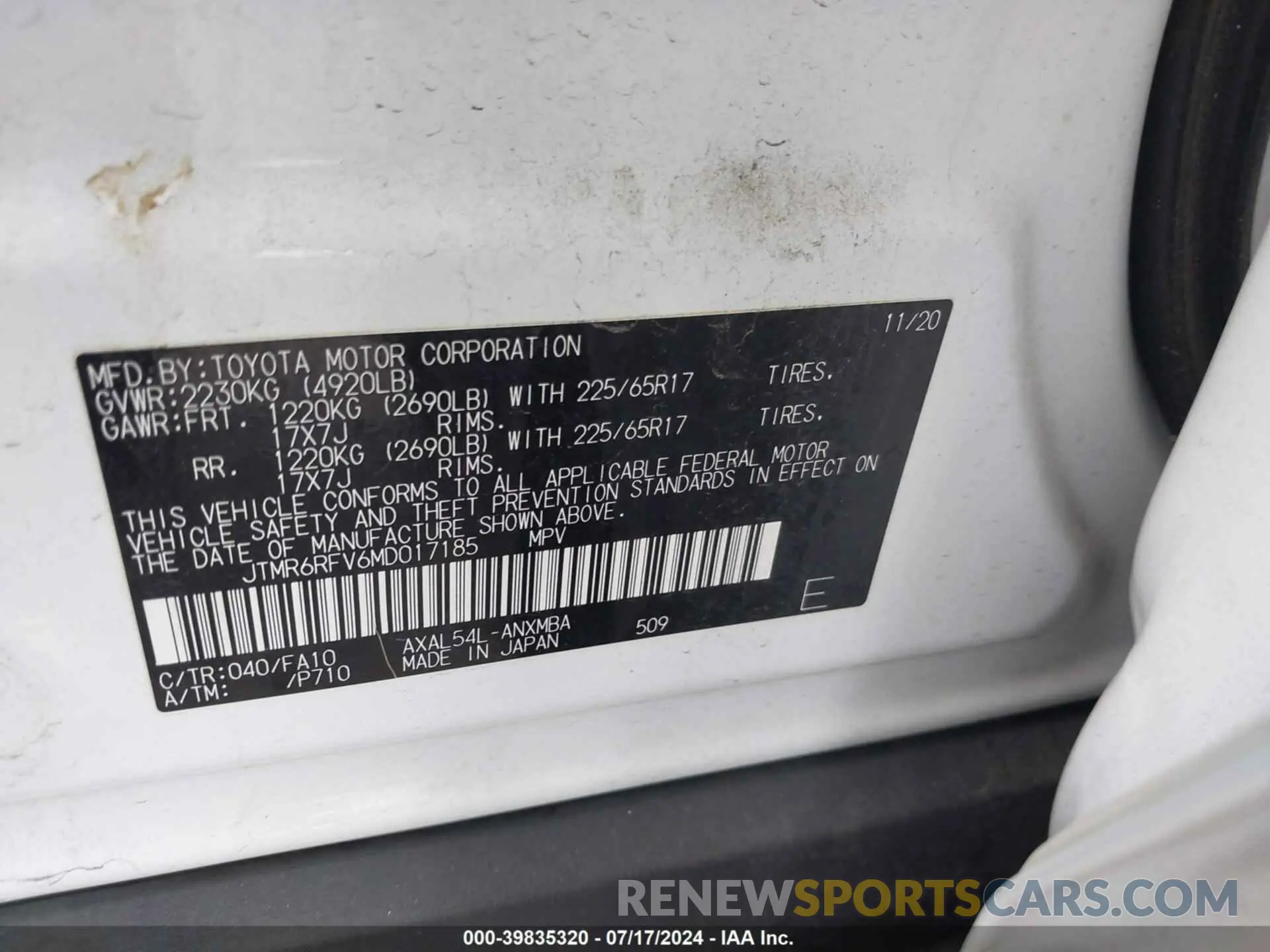 9 Photograph of a damaged car JTMR6RFV6MD017185 TOYOTA RAV4 HYBRID 2021