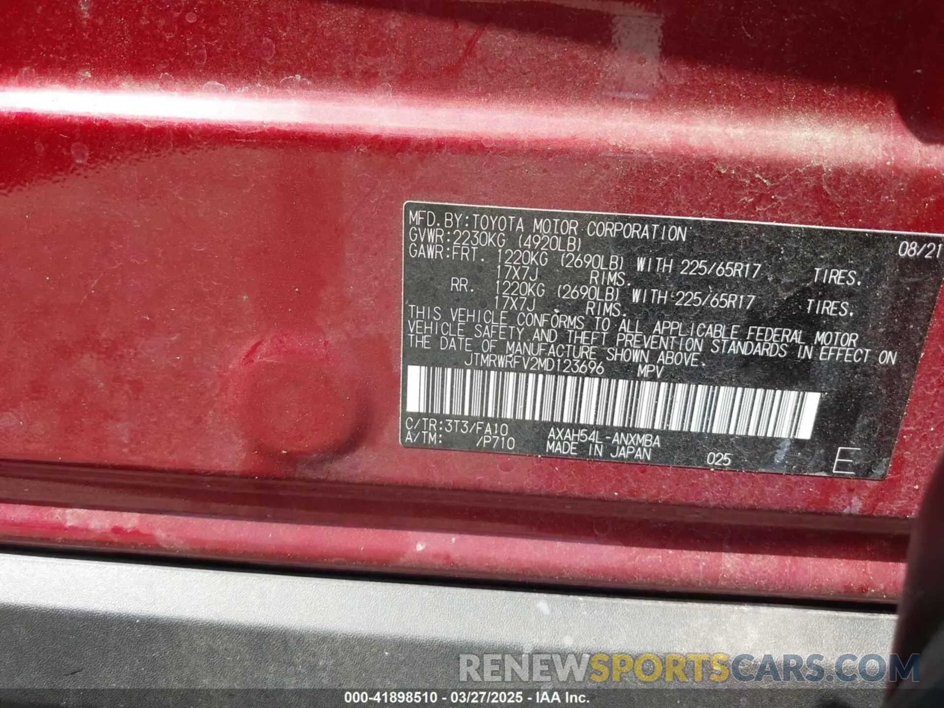 9 Photograph of a damaged car JTMRWRFV2MD123696 TOYOTA RAV4 HYBRID 2021