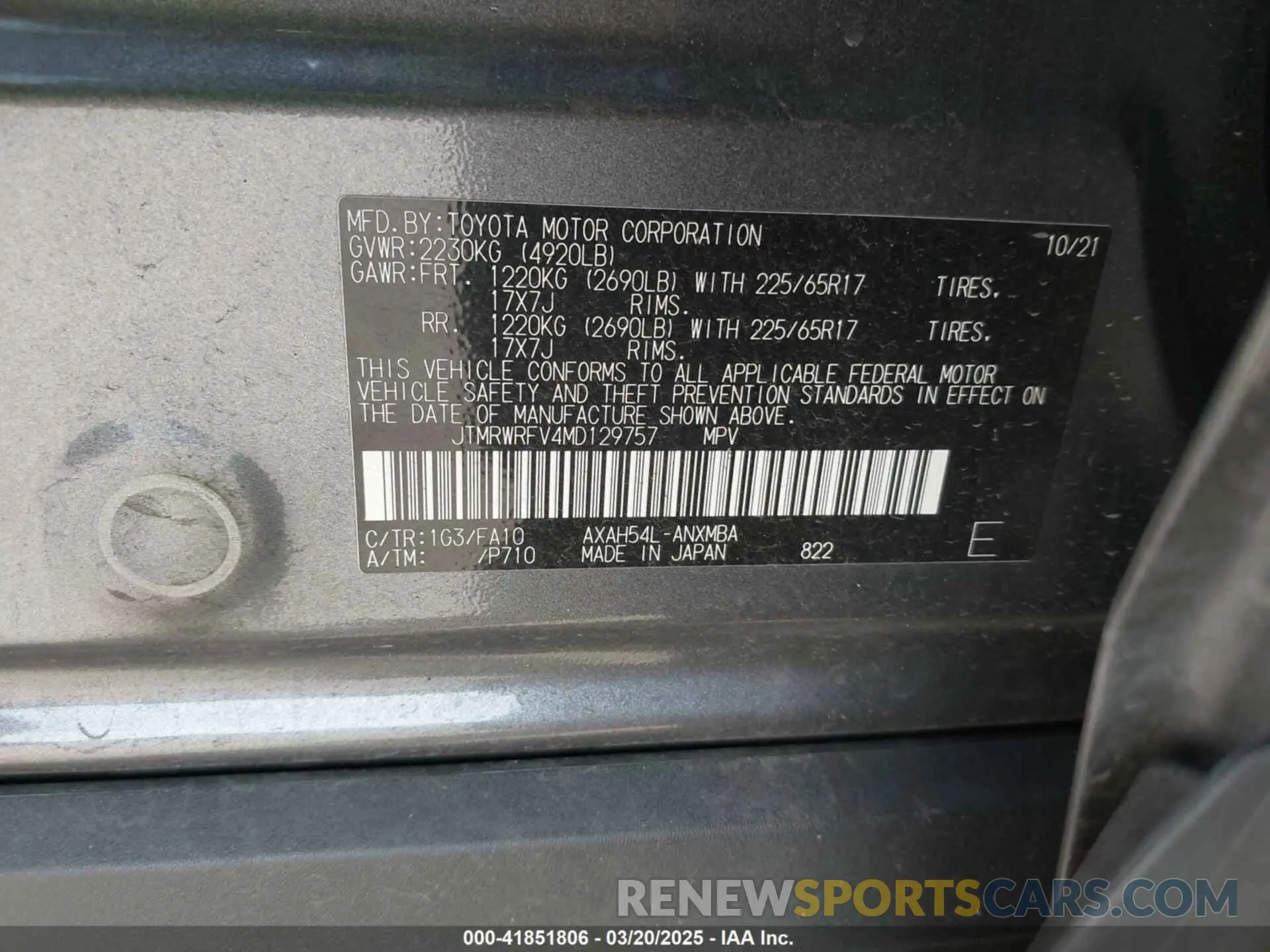 9 Photograph of a damaged car JTMRWRFV4MD129757 TOYOTA RAV4 HYBRID 2021