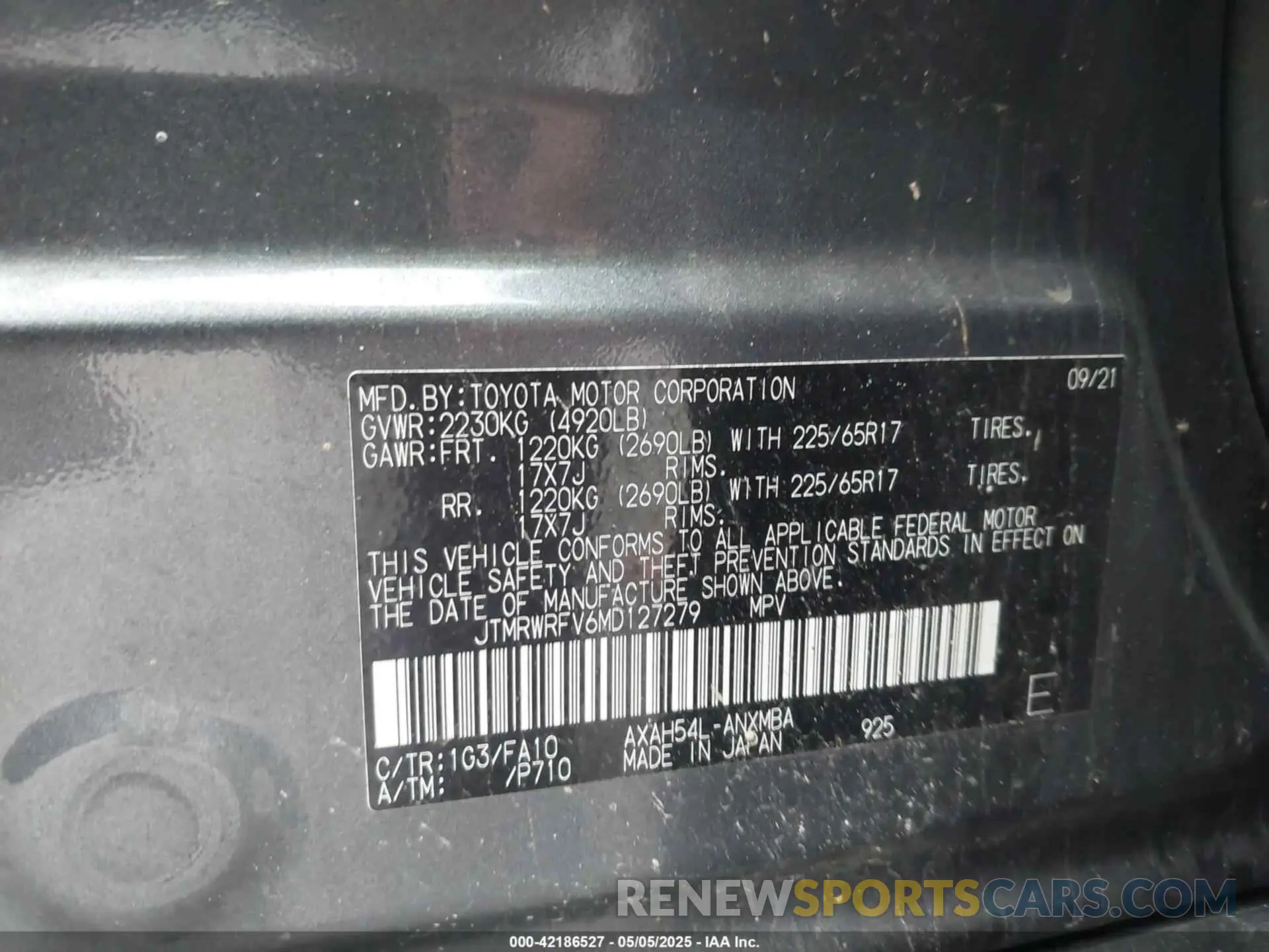 9 Photograph of a damaged car JTMRWRFV6MD127279 TOYOTA RAV4 HYBRID 2021