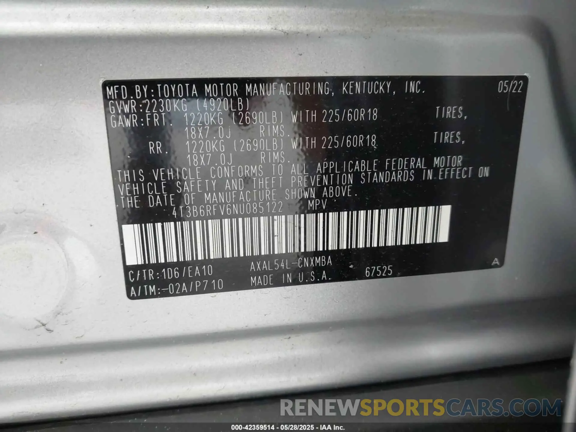 9 Photograph of a damaged car 4T3B6RFV6NU085122 TOYOTA RAV4 HYBRID 2022