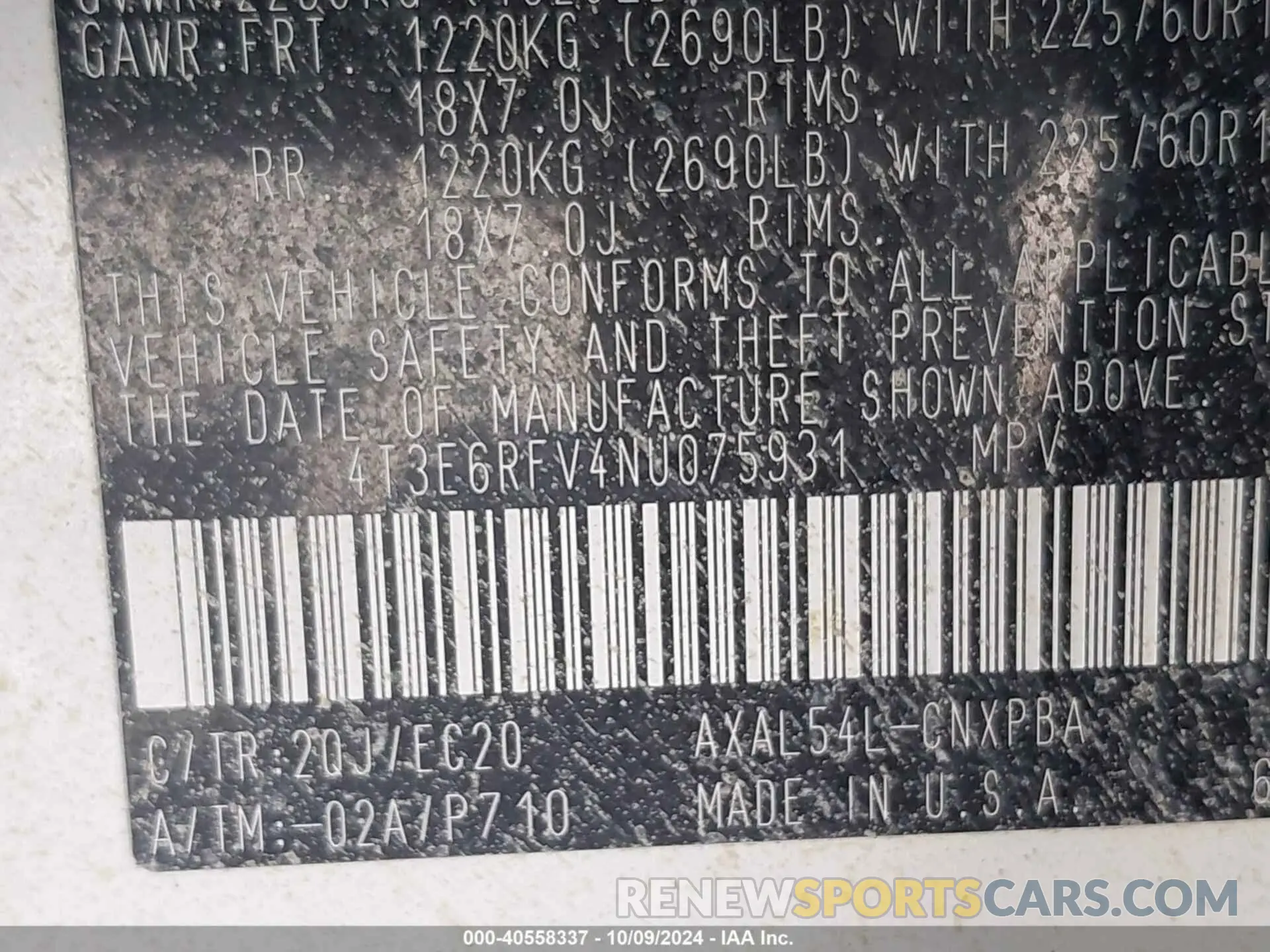 9 Photograph of a damaged car 4T3E6RFV4NU075931 TOYOTA RAV4 HYBRID 2022