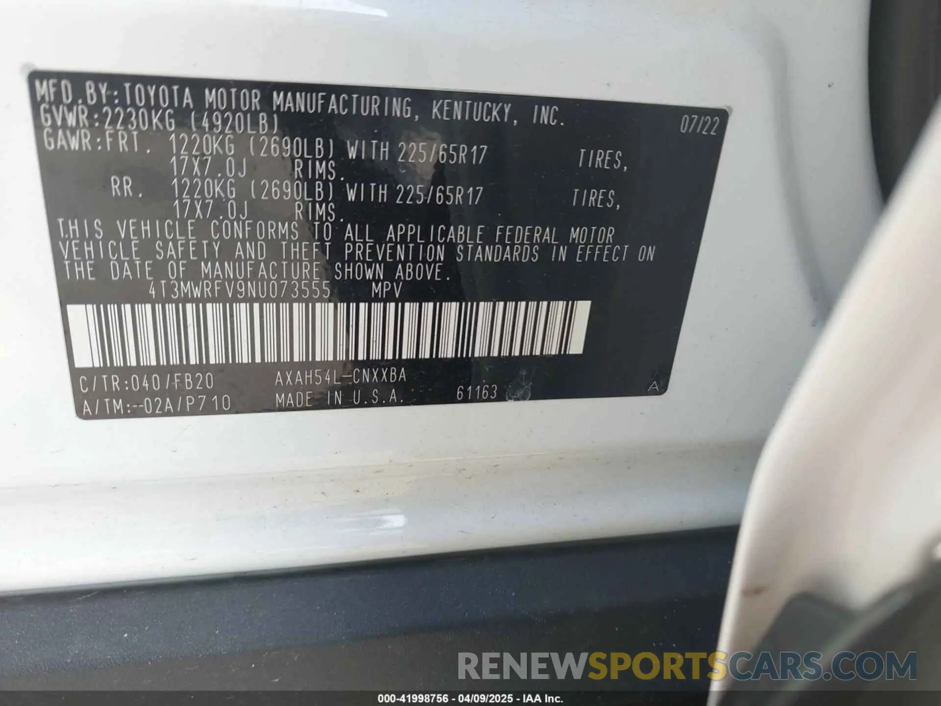 9 Photograph of a damaged car 4T3MWRFV9NU073555 TOYOTA RAV4 HYBRID 2022