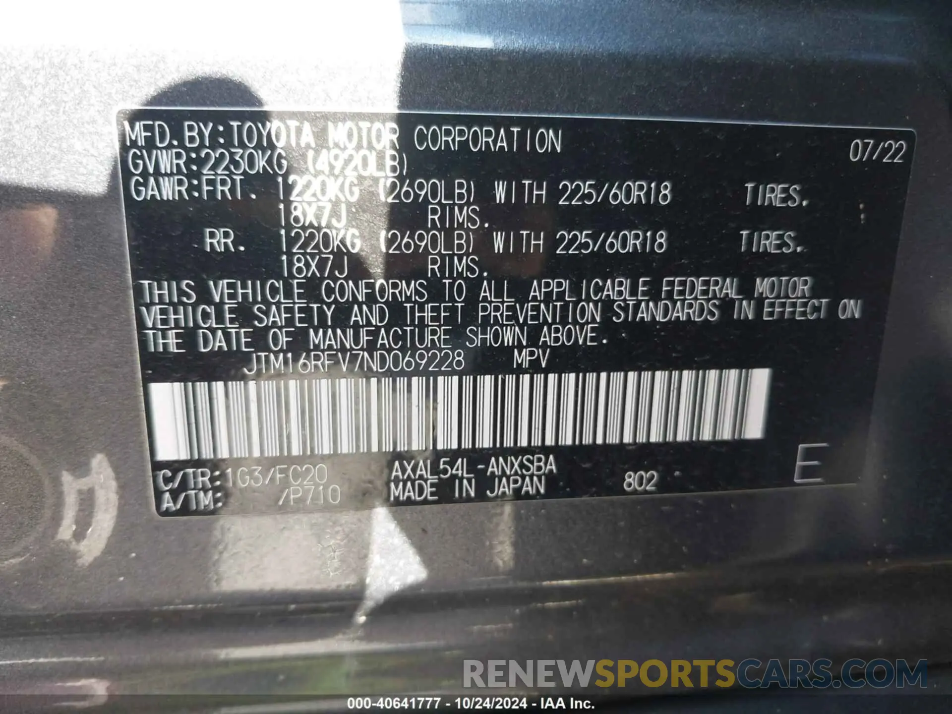 9 Photograph of a damaged car JTM16RFV7ND069228 TOYOTA RAV4 HYBRID 2022