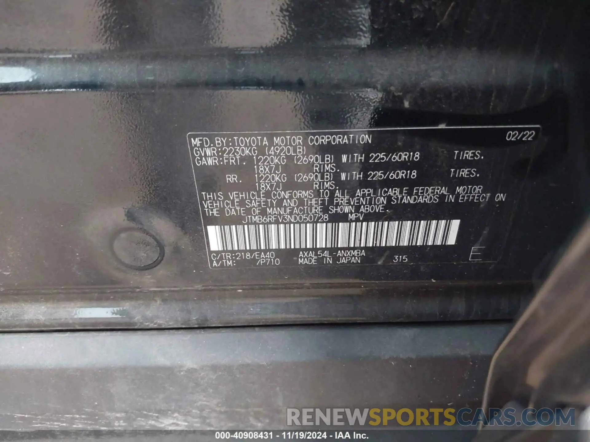 9 Photograph of a damaged car JTMB6RFV3ND050728 TOYOTA RAV4 HYBRID 2022