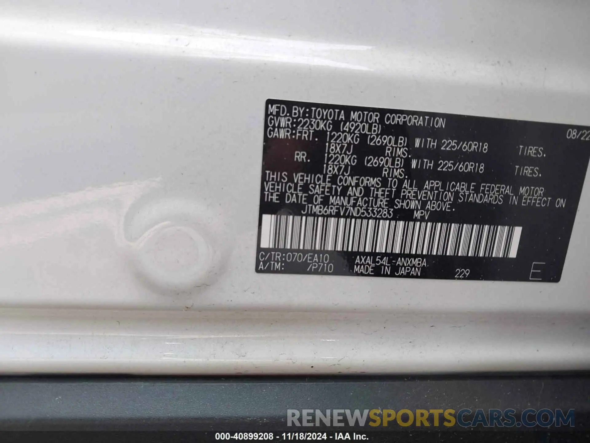 9 Photograph of a damaged car JTMB6RFV7ND533283 TOYOTA RAV4 HYBRID 2022