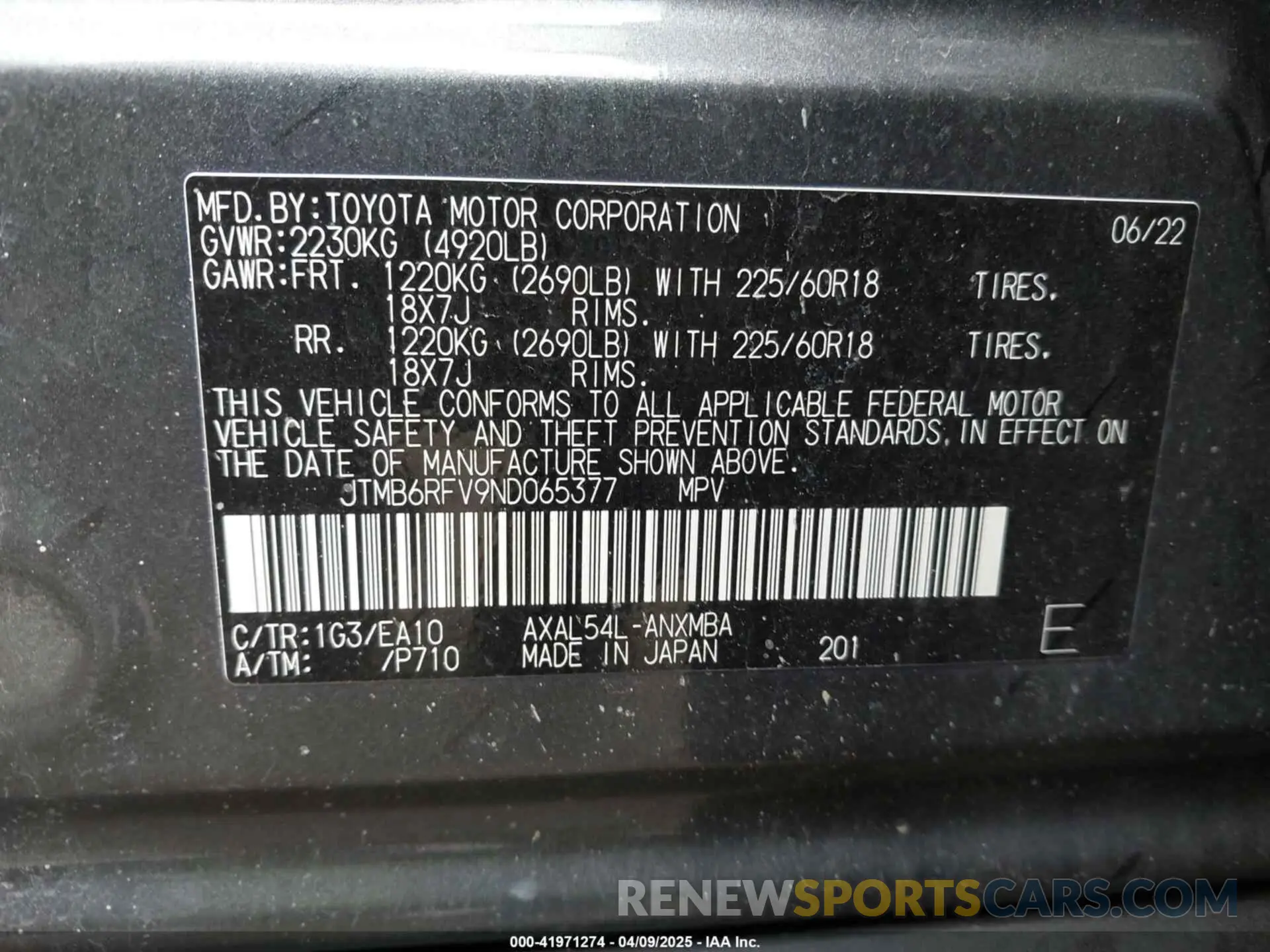 9 Photograph of a damaged car JTMB6RFV9ND065377 TOYOTA RAV4 HYBRID 2022