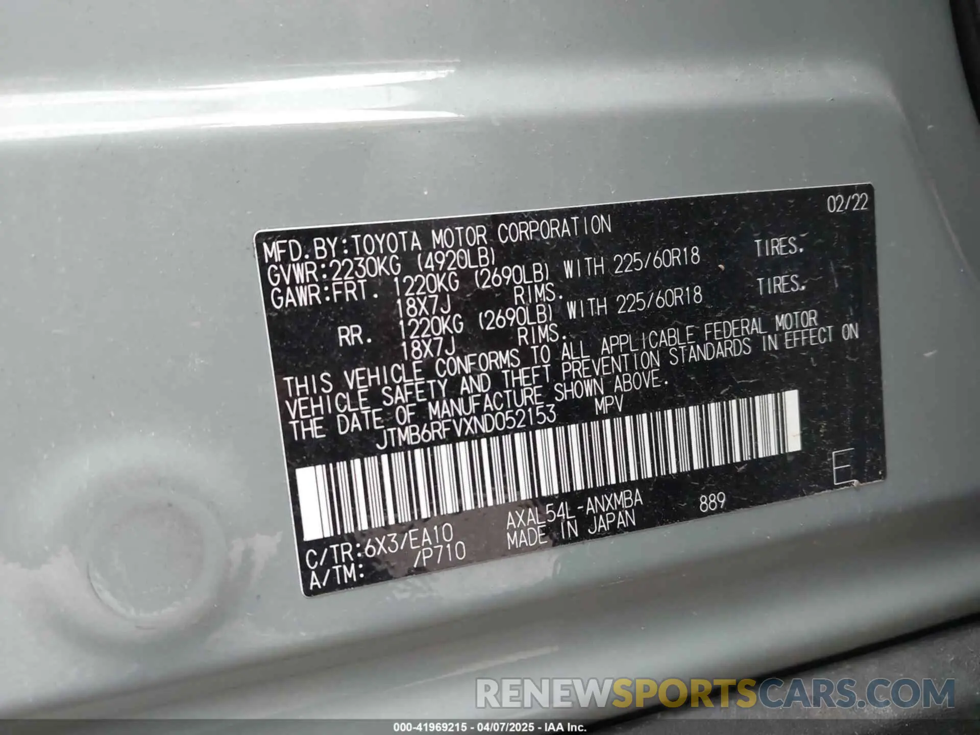 9 Photograph of a damaged car JTMB6RFVXND052153 TOYOTA RAV4 HYBRID 2022