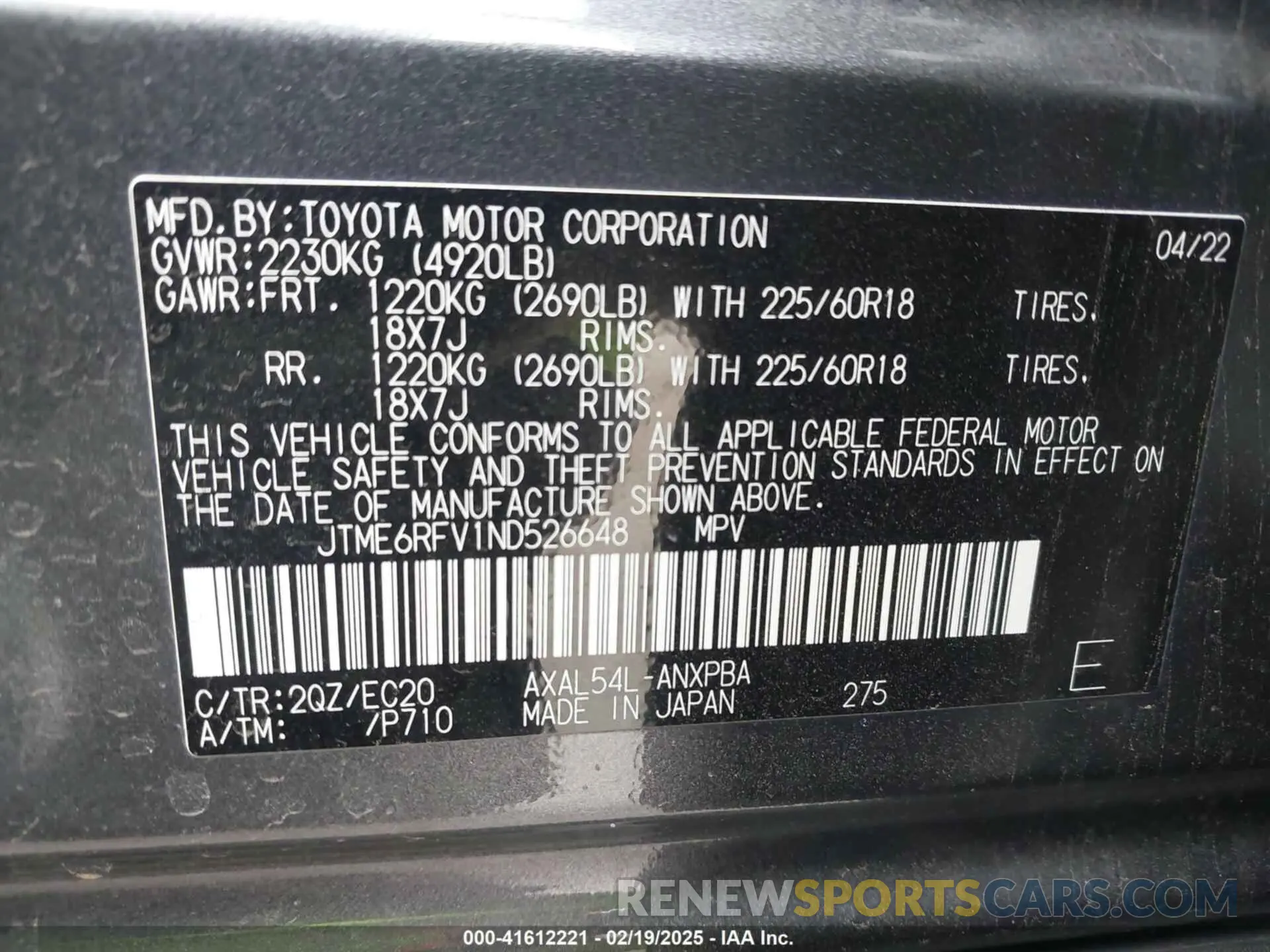 9 Photograph of a damaged car JTME6RFV1ND526648 TOYOTA RAV4 HYBRID 2022