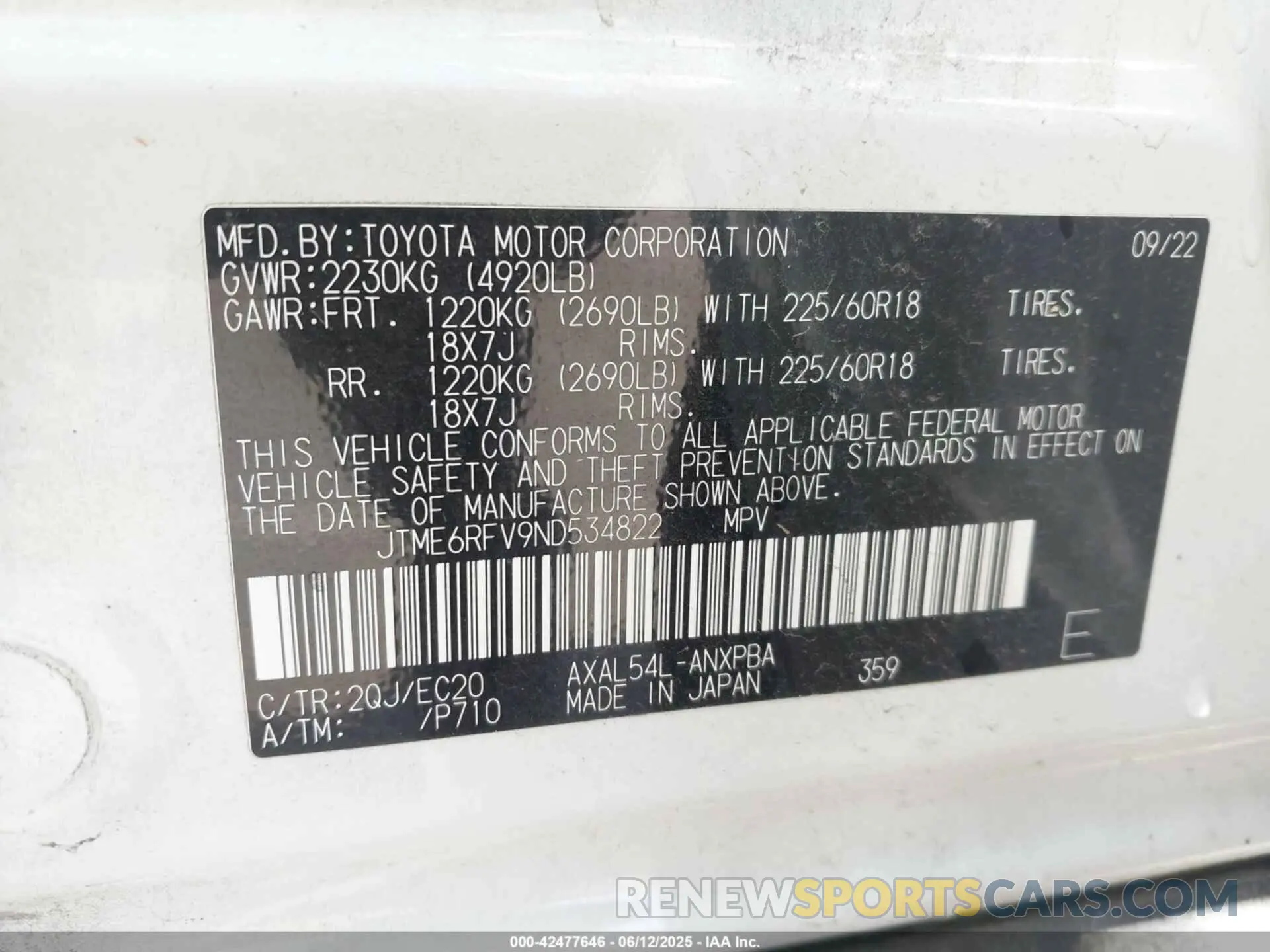 9 Photograph of a damaged car JTME6RFV9ND534822 TOYOTA RAV4 HYBRID 2022