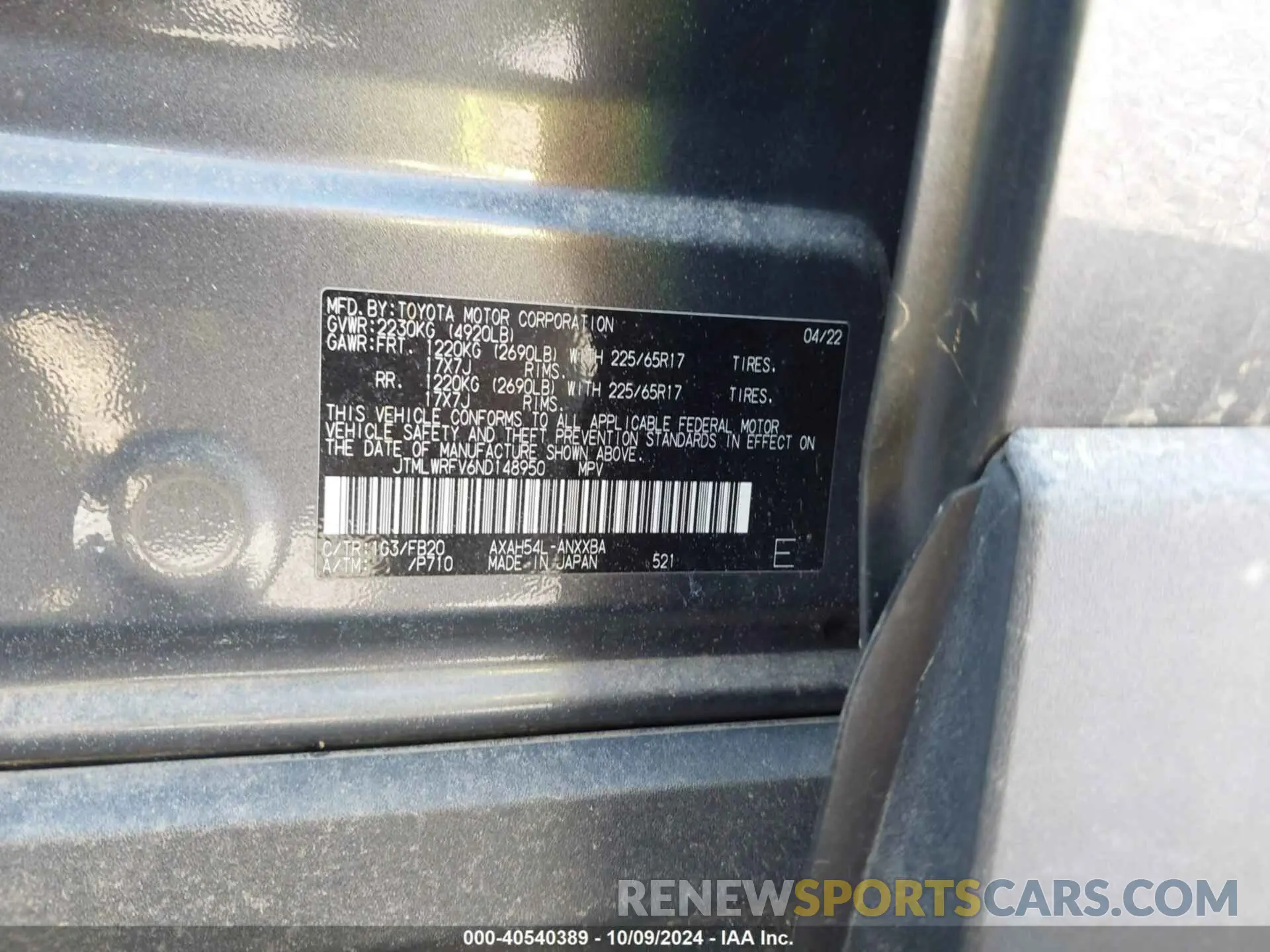 9 Photograph of a damaged car JTMLWRFV6ND148950 TOYOTA RAV4 HYBRID 2022