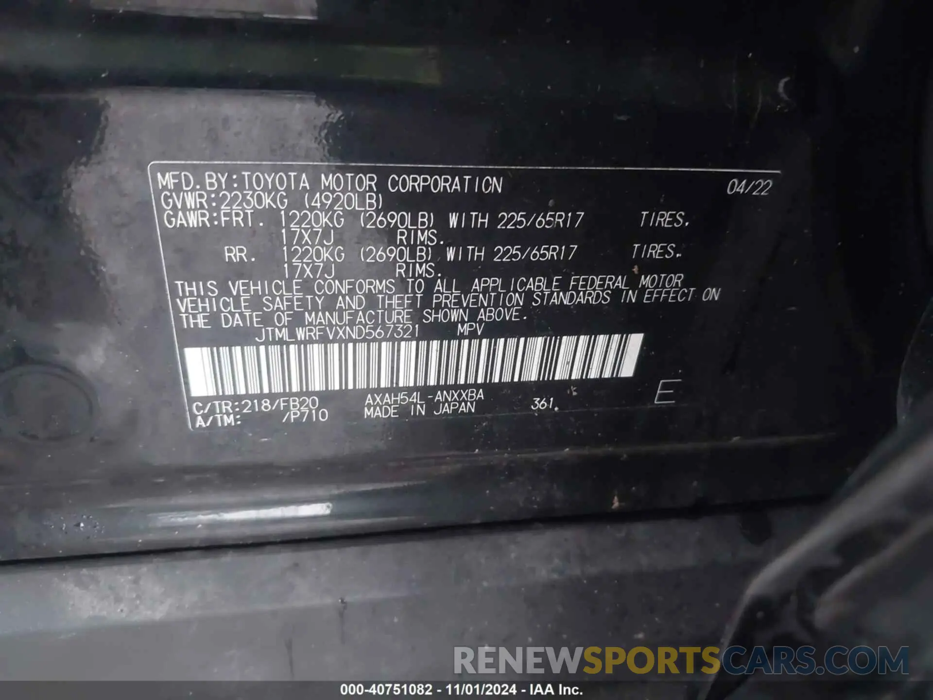 9 Photograph of a damaged car JTMLWRFVXND567321 TOYOTA RAV4 HYBRID 2022