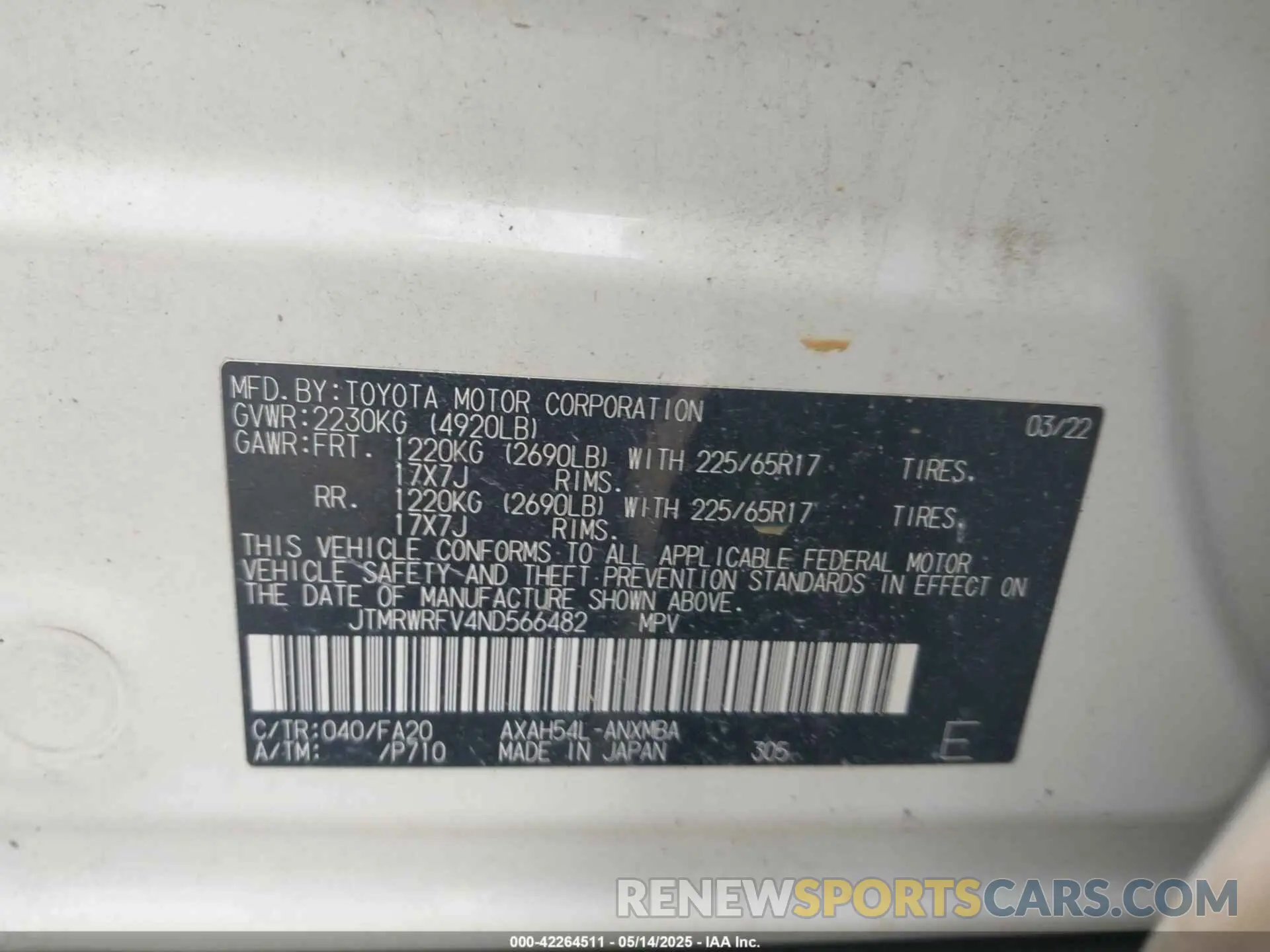 9 Photograph of a damaged car JTMRWRFV4ND566482 TOYOTA RAV4 HYBRID 2022