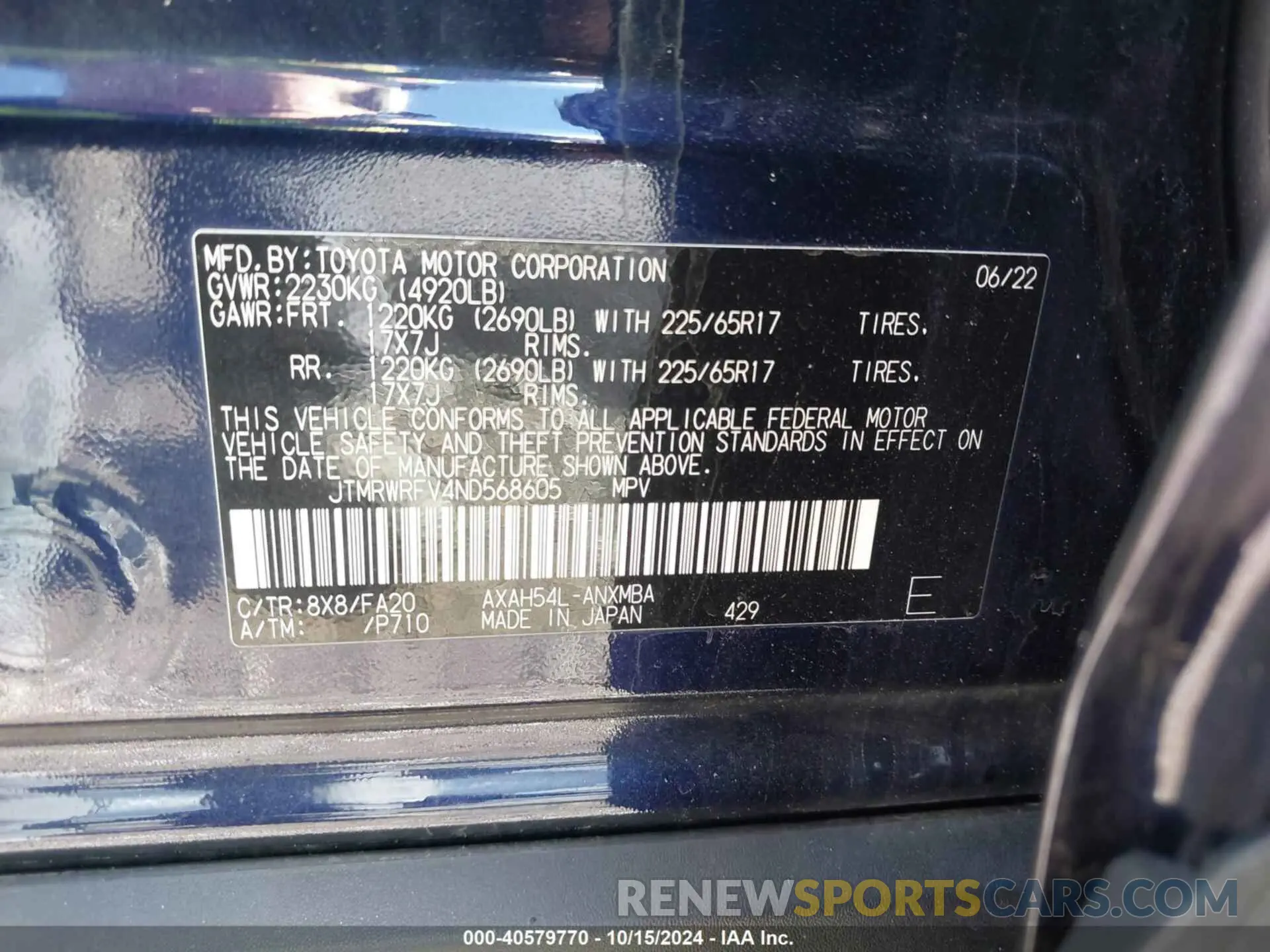 9 Photograph of a damaged car JTMRWRFV4ND568605 TOYOTA RAV4 HYBRID 2022