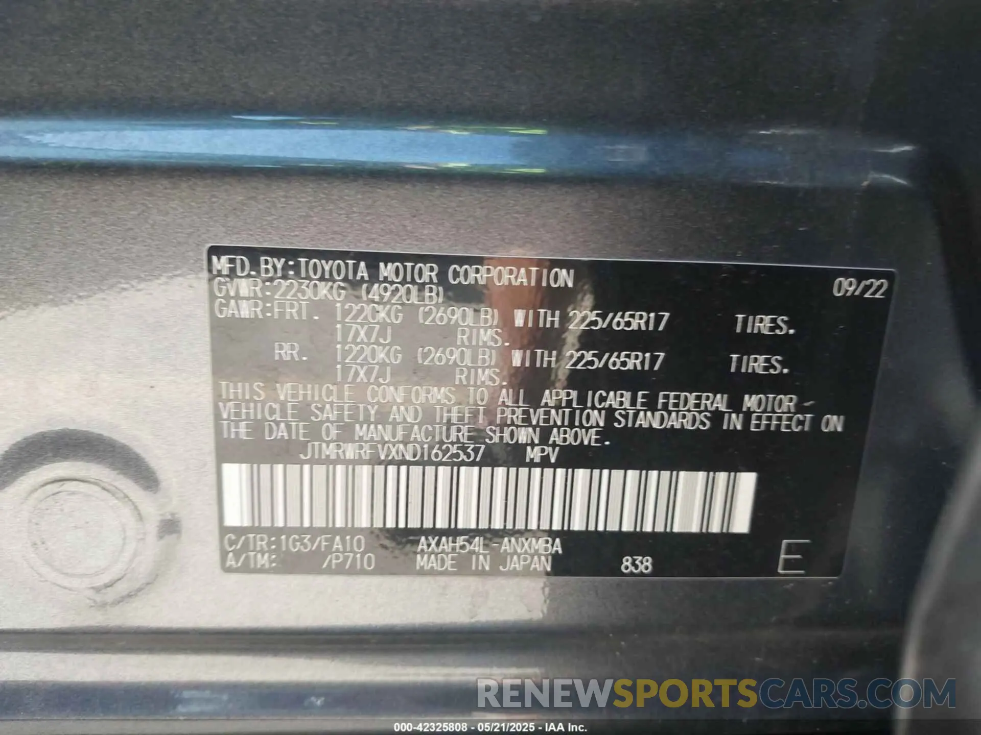 9 Photograph of a damaged car JTMRWRFVXND162537 TOYOTA RAV4 HYBRID 2022