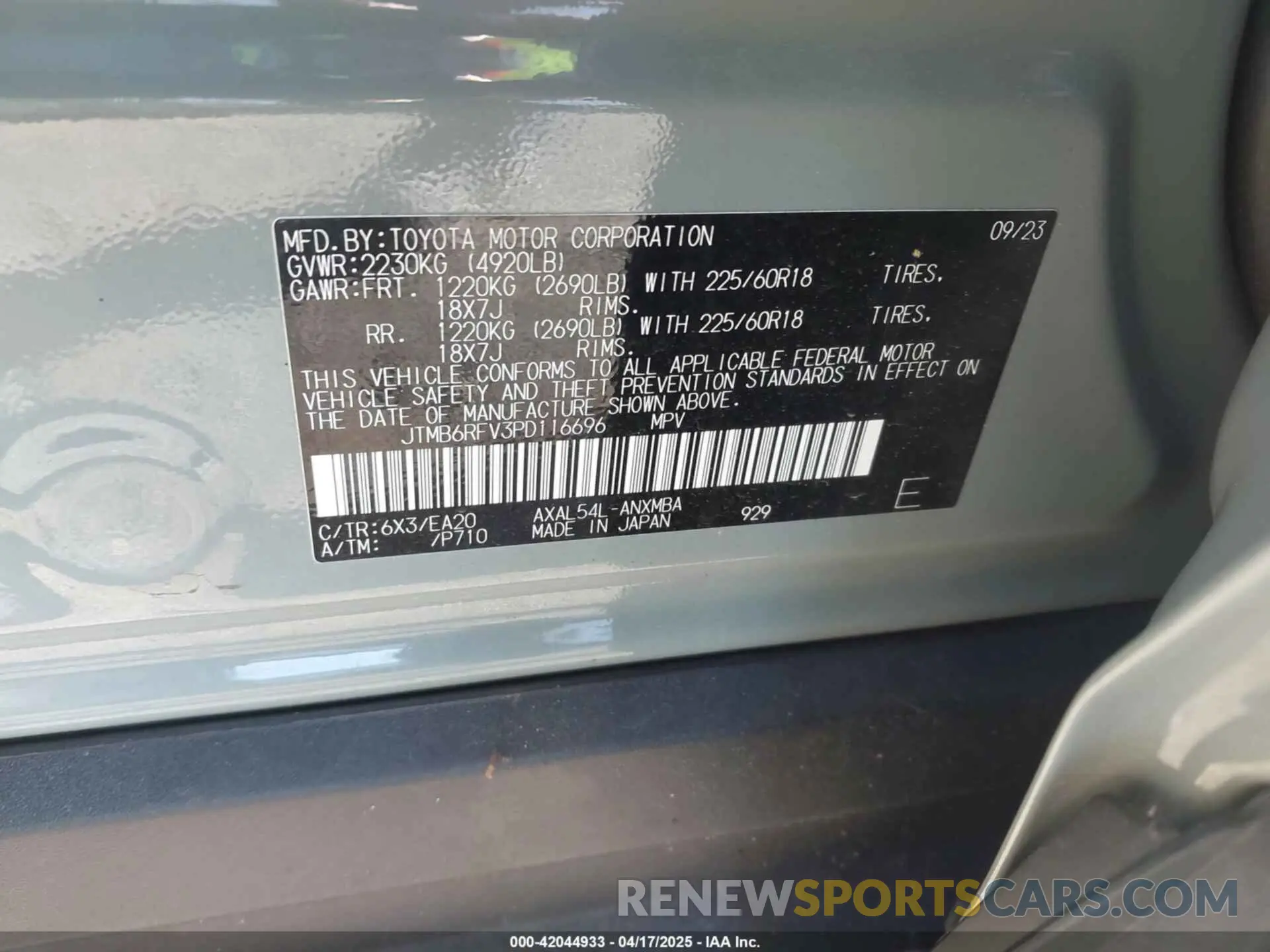 9 Photograph of a damaged car JTMB6RFV3PD116696 TOYOTA RAV4 HYBRID 2023
