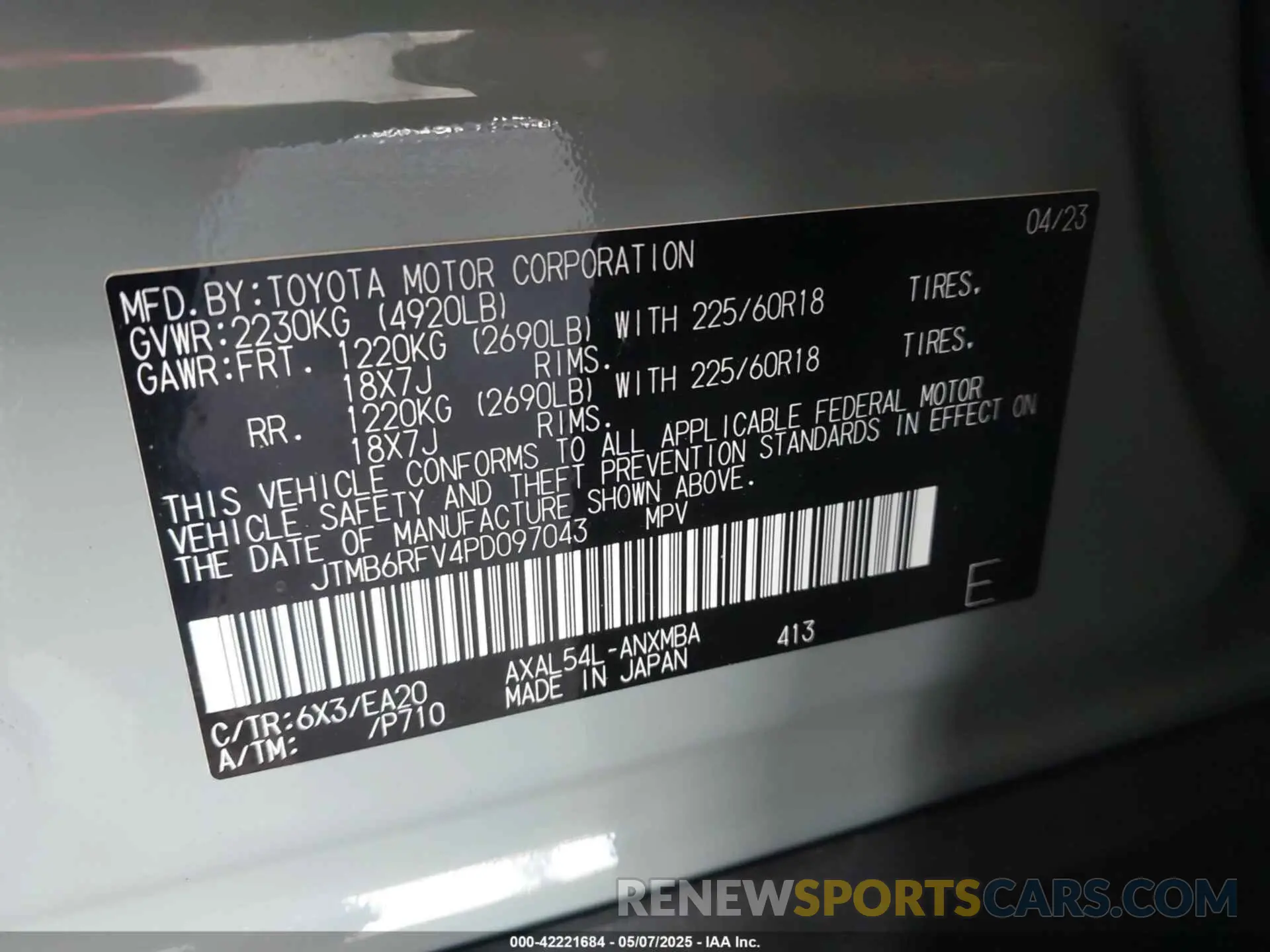 9 Photograph of a damaged car JTMB6RFV4PD097043 TOYOTA RAV4 HYBRID 2023