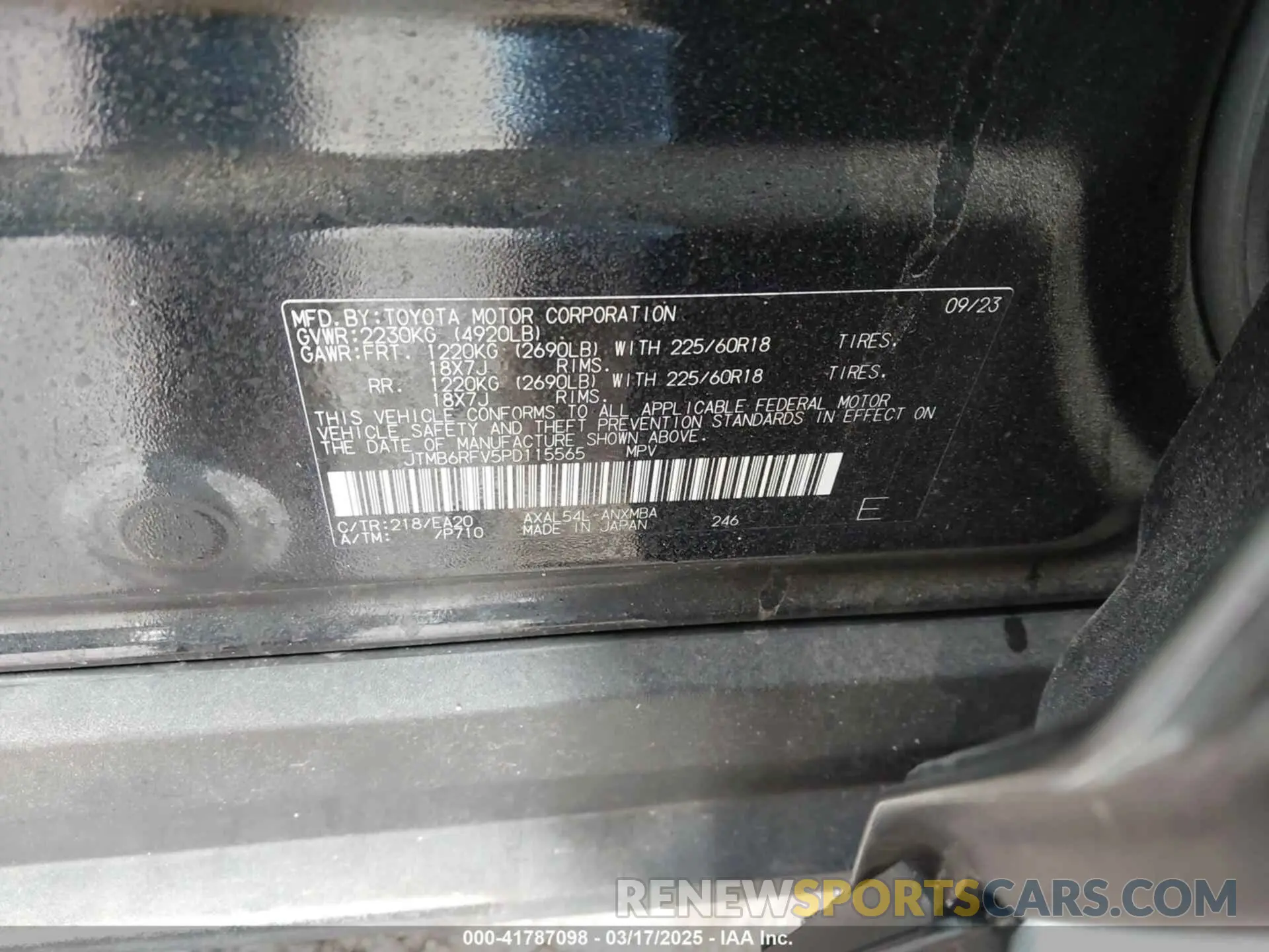 9 Photograph of a damaged car JTMB6RFV5PD115565 TOYOTA RAV4 HYBRID 2023