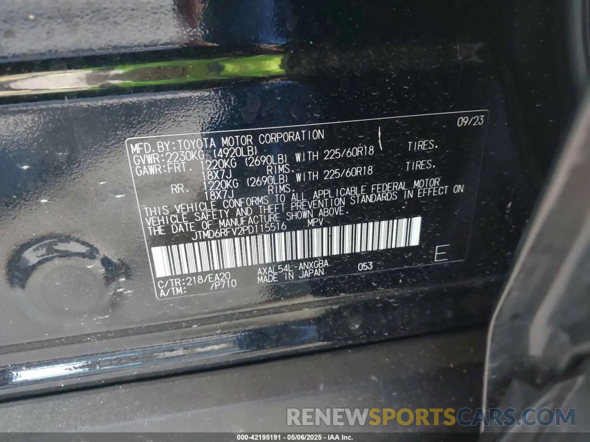 9 Photograph of a damaged car JTMD6RFV2PD115516 TOYOTA RAV4 HYBRID 2023