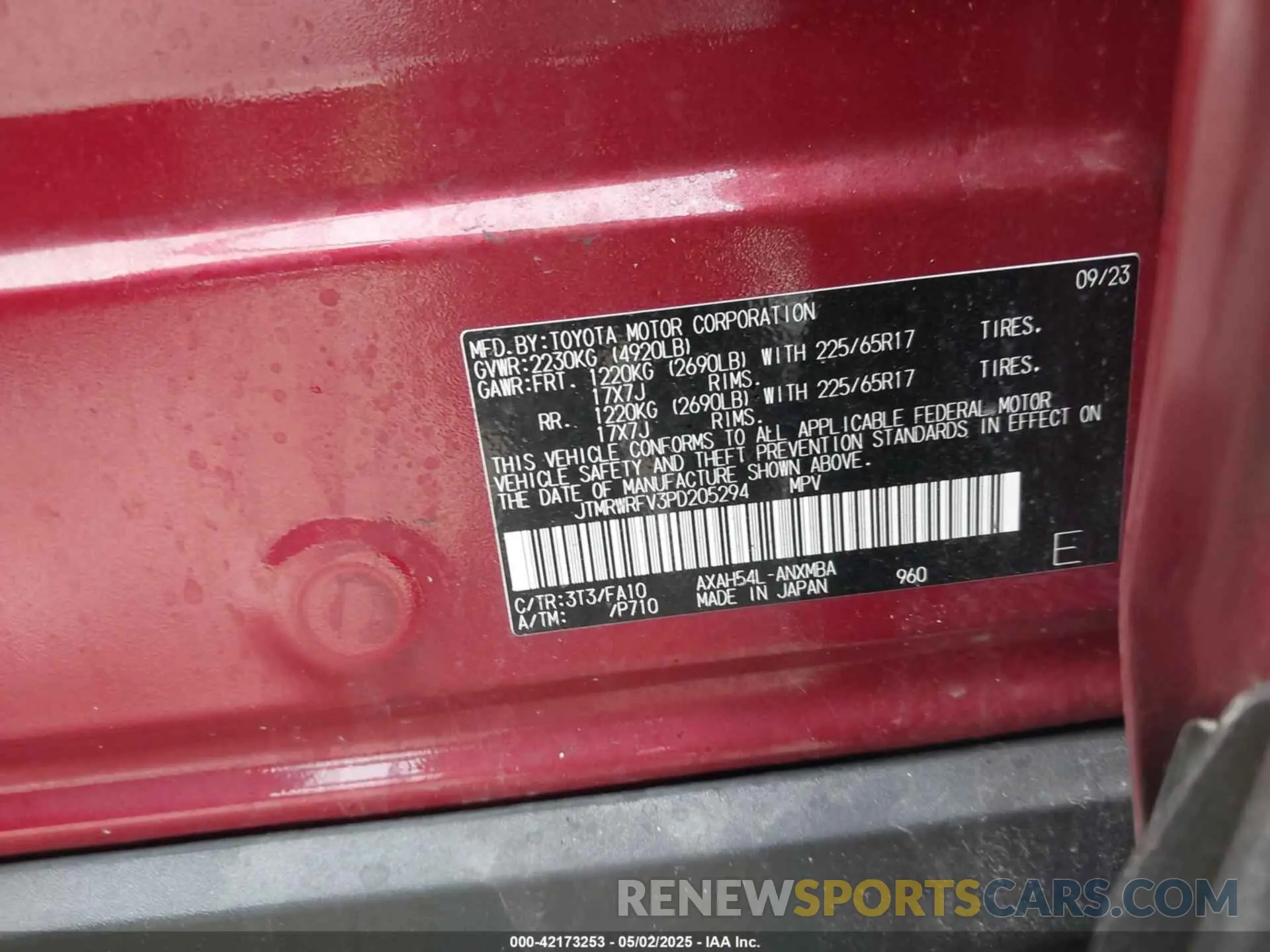 9 Photograph of a damaged car JTMRWRFV3PD205294 TOYOTA RAV4 HYBRID 2023