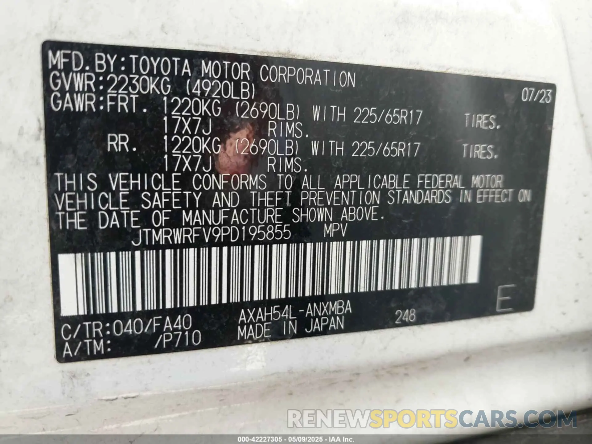 9 Photograph of a damaged car JTMRWRFV9PD195855 TOYOTA RAV4 HYBRID 2023