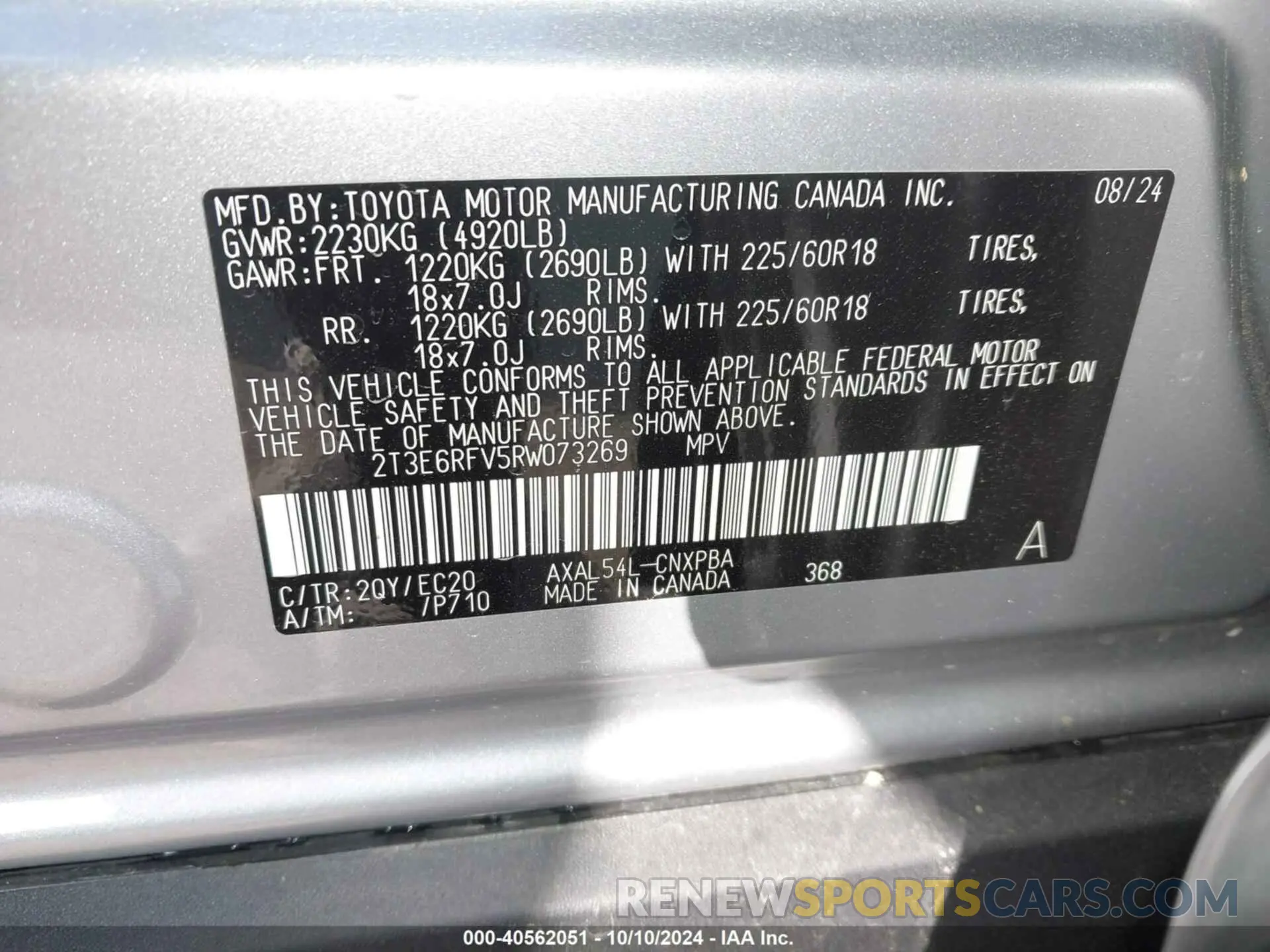 9 Photograph of a damaged car 2T3E6RFV5RW073269 TOYOTA RAV4 HYBRID 2024