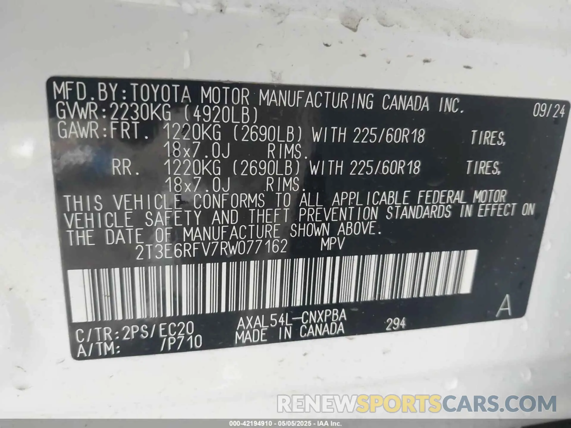 9 Photograph of a damaged car 2T3E6RFV7RW077162 TOYOTA RAV4 HYBRID 2024