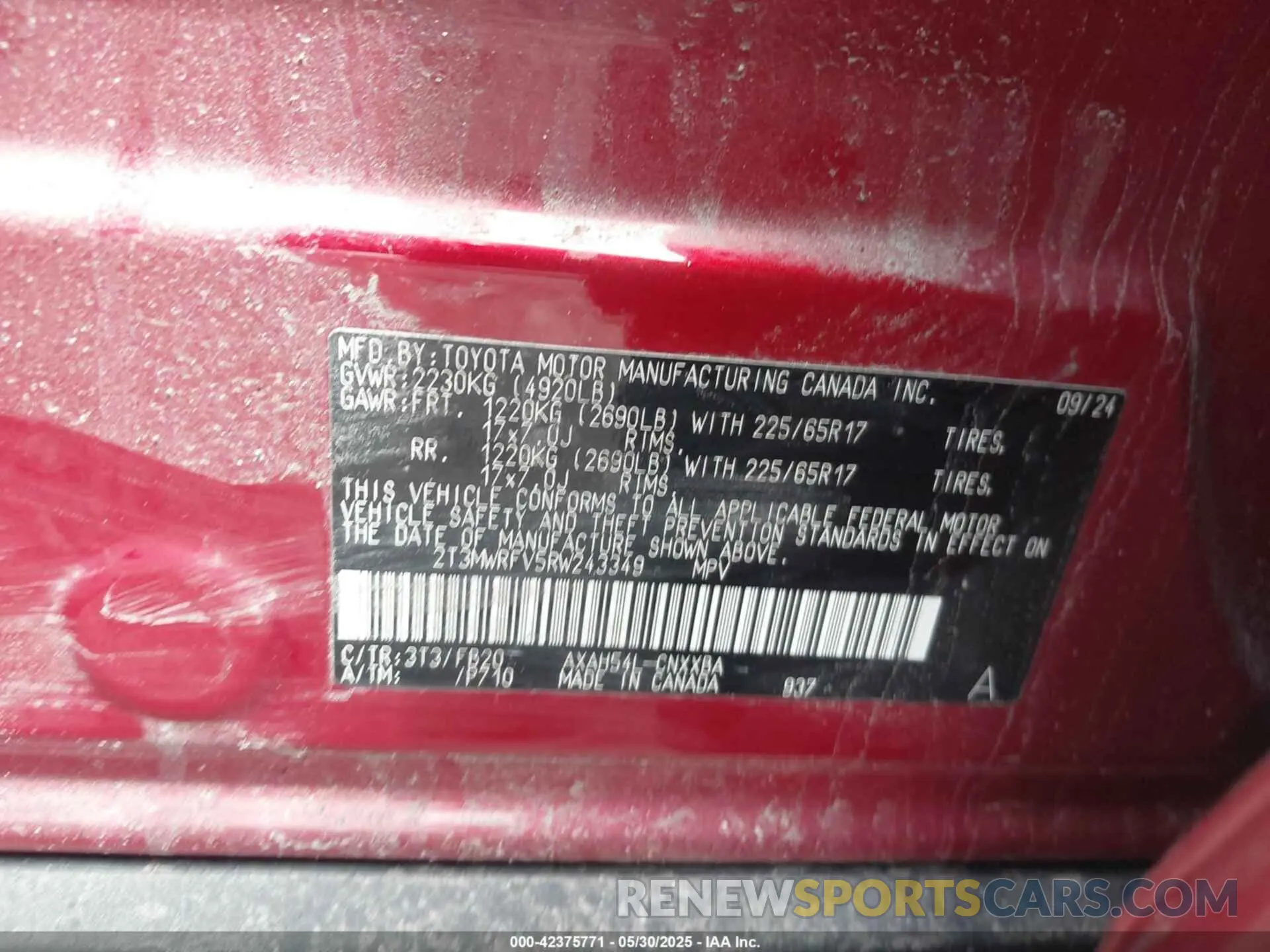 9 Photograph of a damaged car 2T3MWRFV5RW243349 TOYOTA RAV4 HYBRID 2024