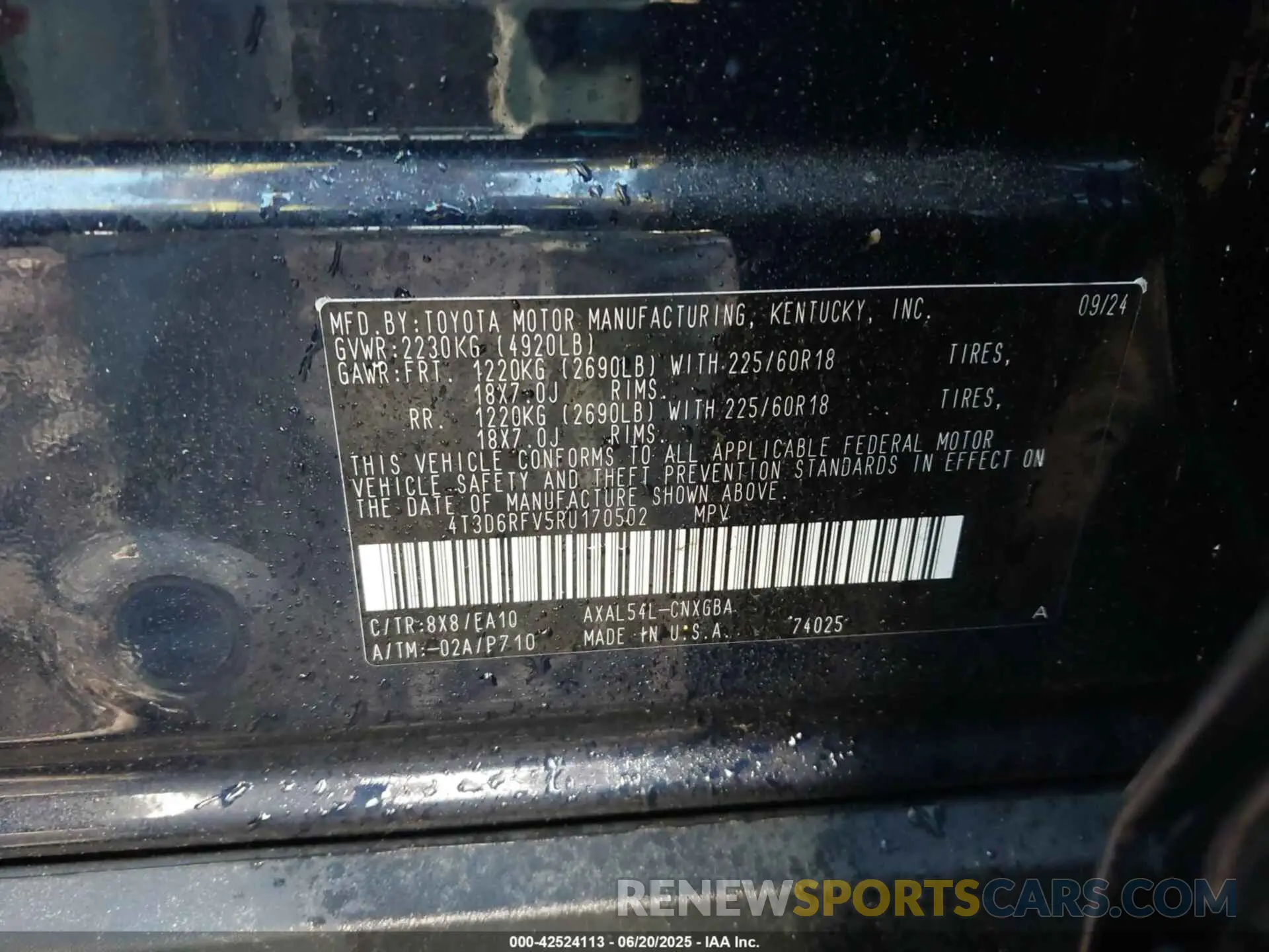 9 Photograph of a damaged car 4T3D6RFV5RU170502 TOYOTA RAV4 HYBRID 2024