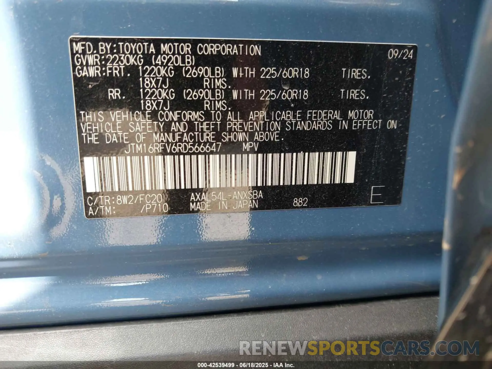 9 Photograph of a damaged car JTM16RFV6RD566647 TOYOTA RAV4 HYBRID 2024