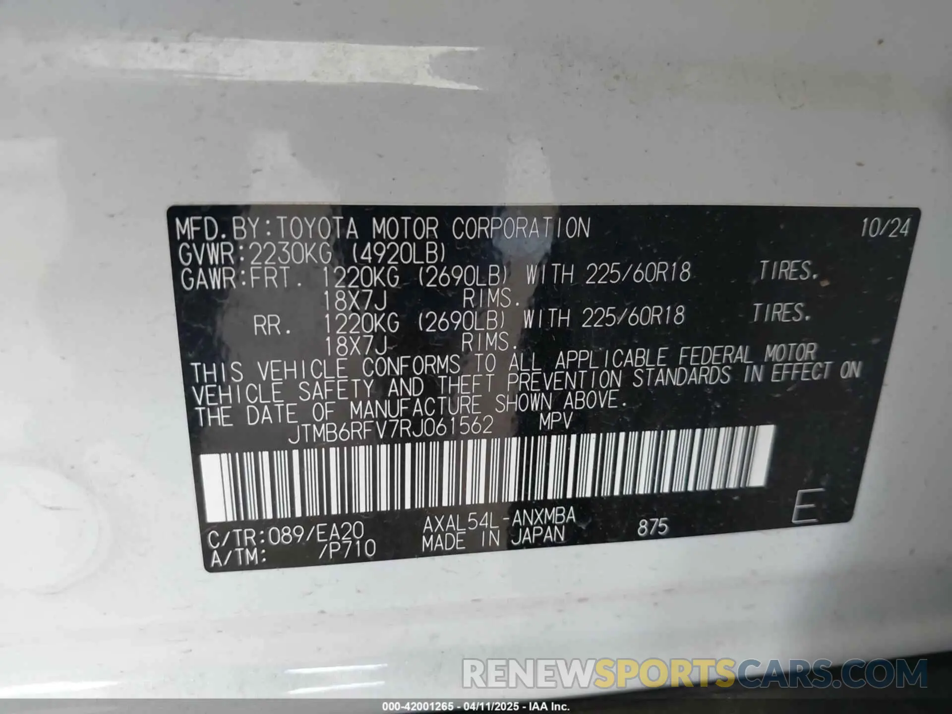 9 Photograph of a damaged car JTMB6RFV7RJ061562 TOYOTA RAV4 HYBRID 2024